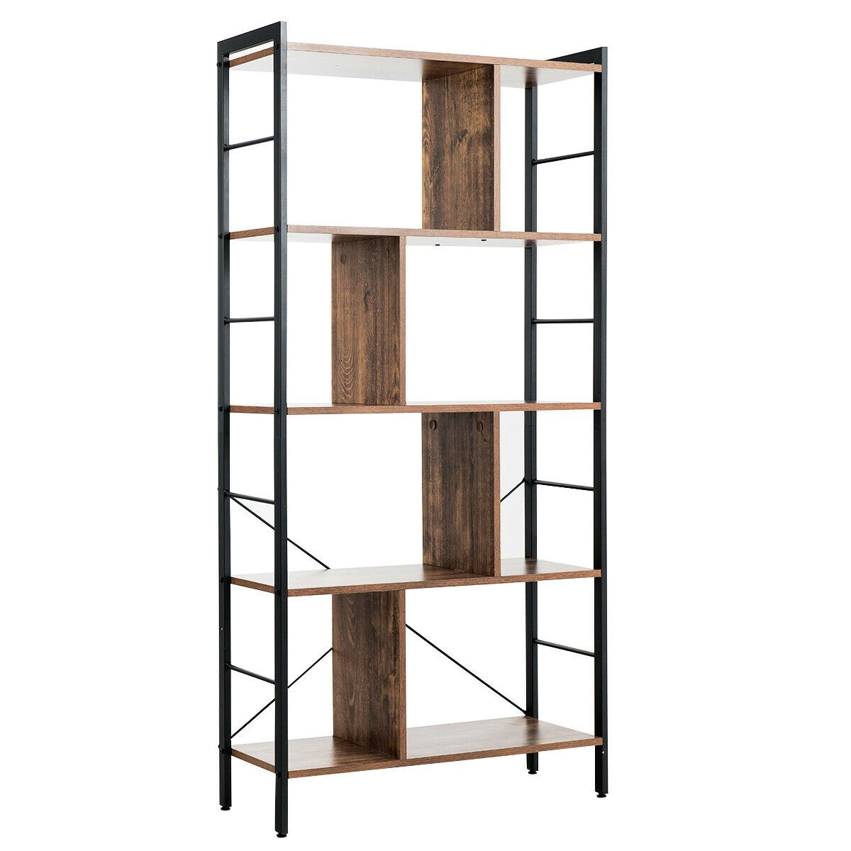 SlickBlue Modern 4-Tier Bookshelf with Metal Frame and Dividers