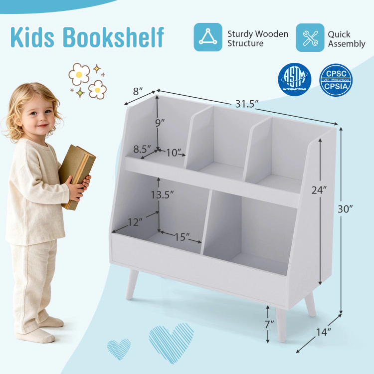 Hivvago 5-Cube Kids Bookshelf and Toy Organizer with Anti-Tipping Kits