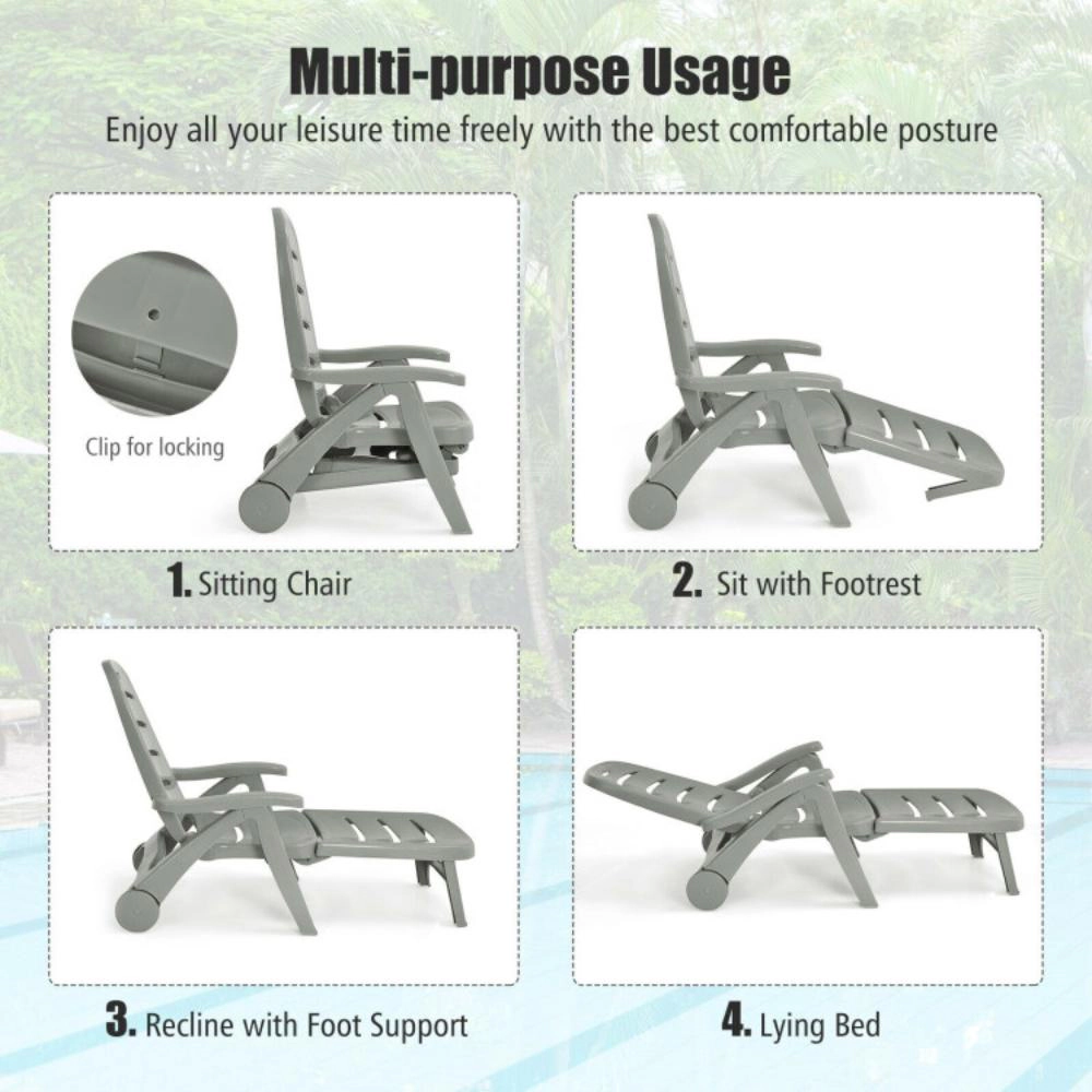 Hivvago 5 Position Adjustable Folding Lounger Chaise Chair With Wheels