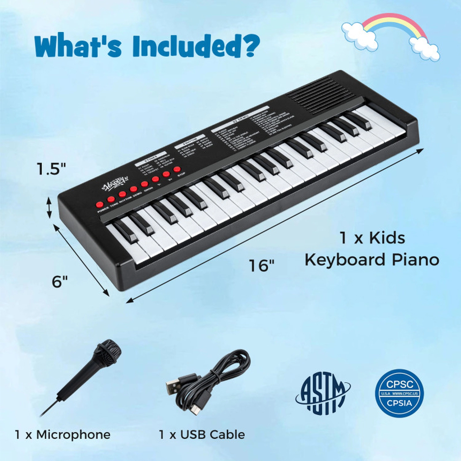SUGIFT Kids Black 37-Key Electric Keyboard Piano with Microphone and 8 Rhythms 16-in W 6-in D 1.5-in H Ages 3+