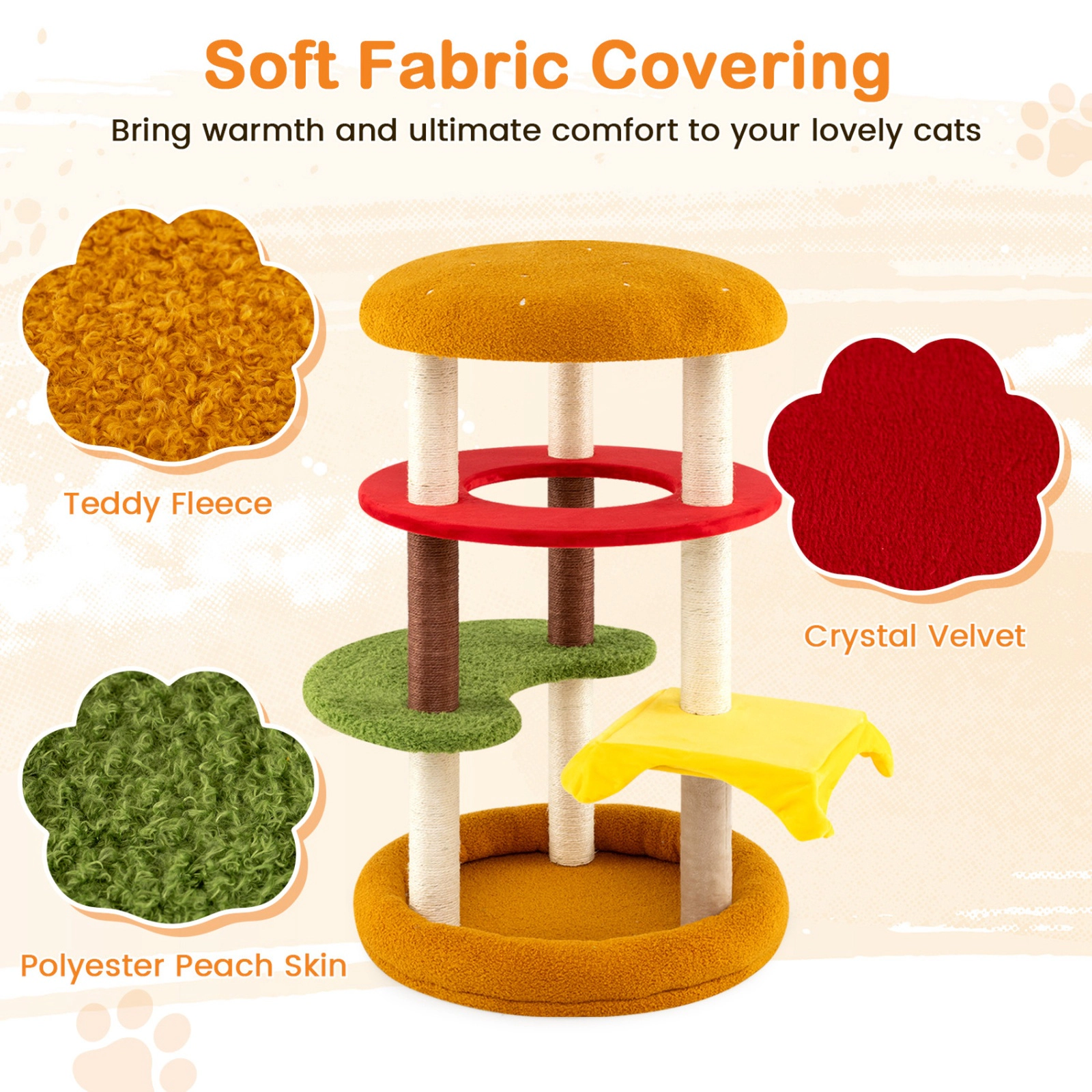 SUGIFT Yellow 42 in Hamburger Cat Tree with 24 in Padded Perch and Cat Bed