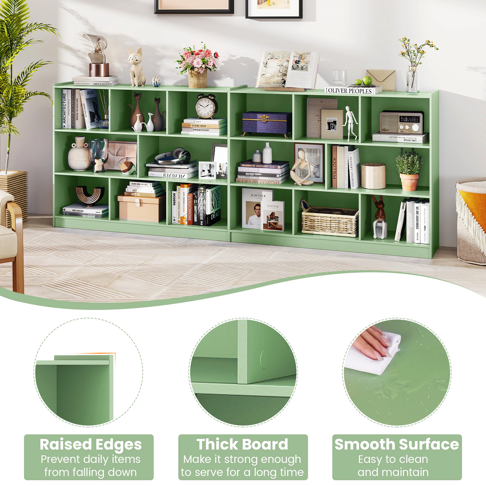 SUGIFT 3-Tier Open Bookcase with 8 Cubes and 132-lb Cabinet Top
