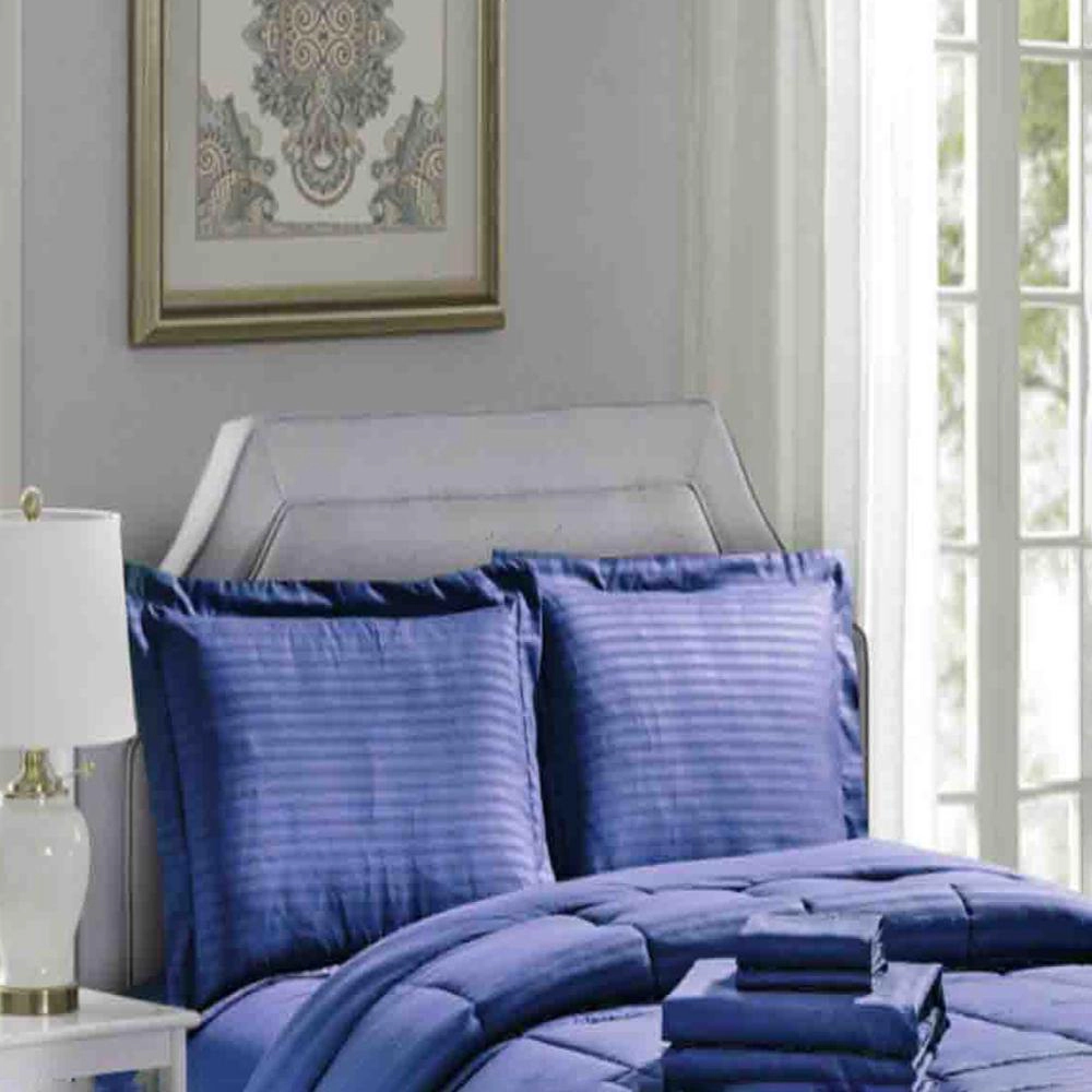 Embossed 8 Piece s Stripe High Quality Microplush Comforter Set by Plazatex