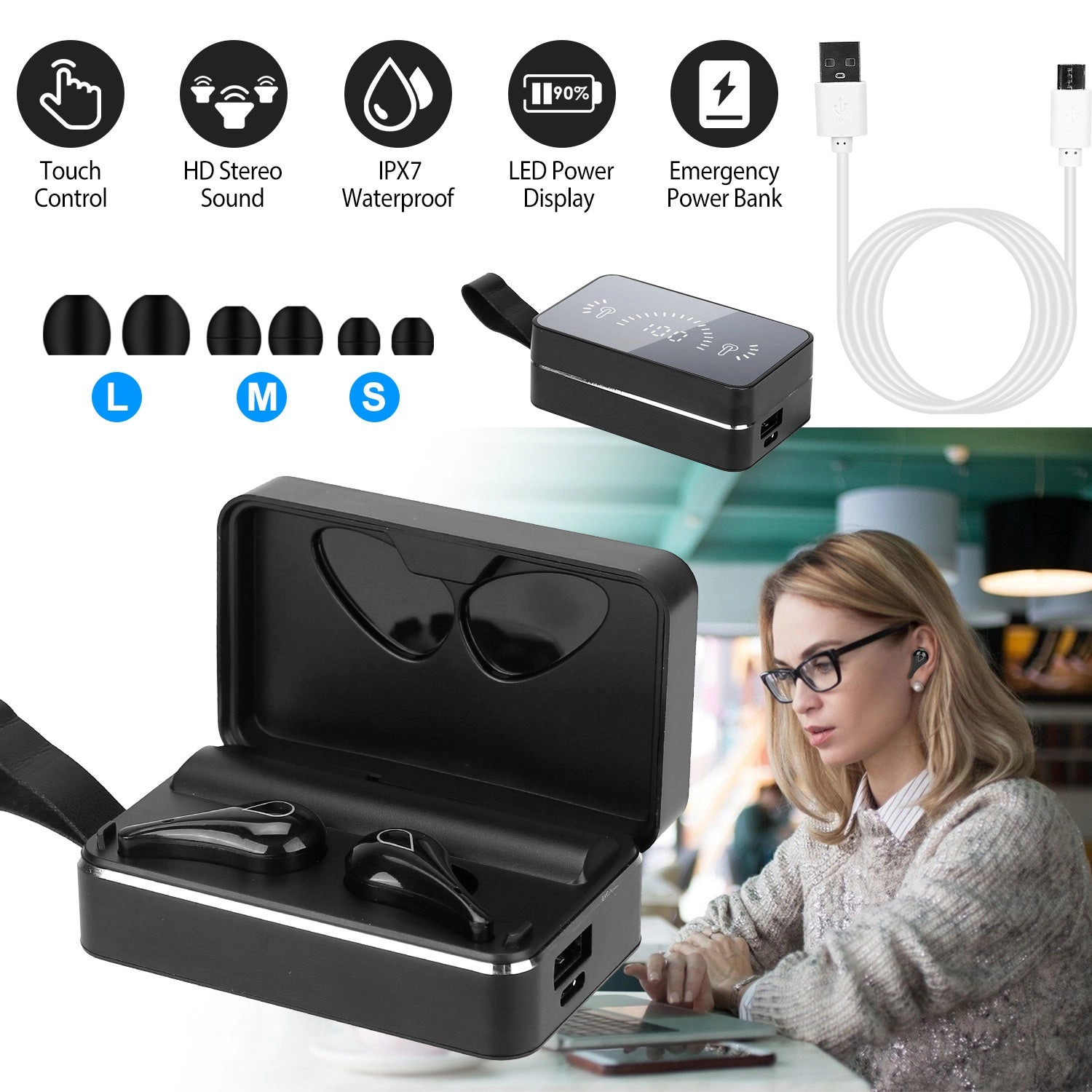 GBruno Wireless V5.0 Earbuds With Charging Case