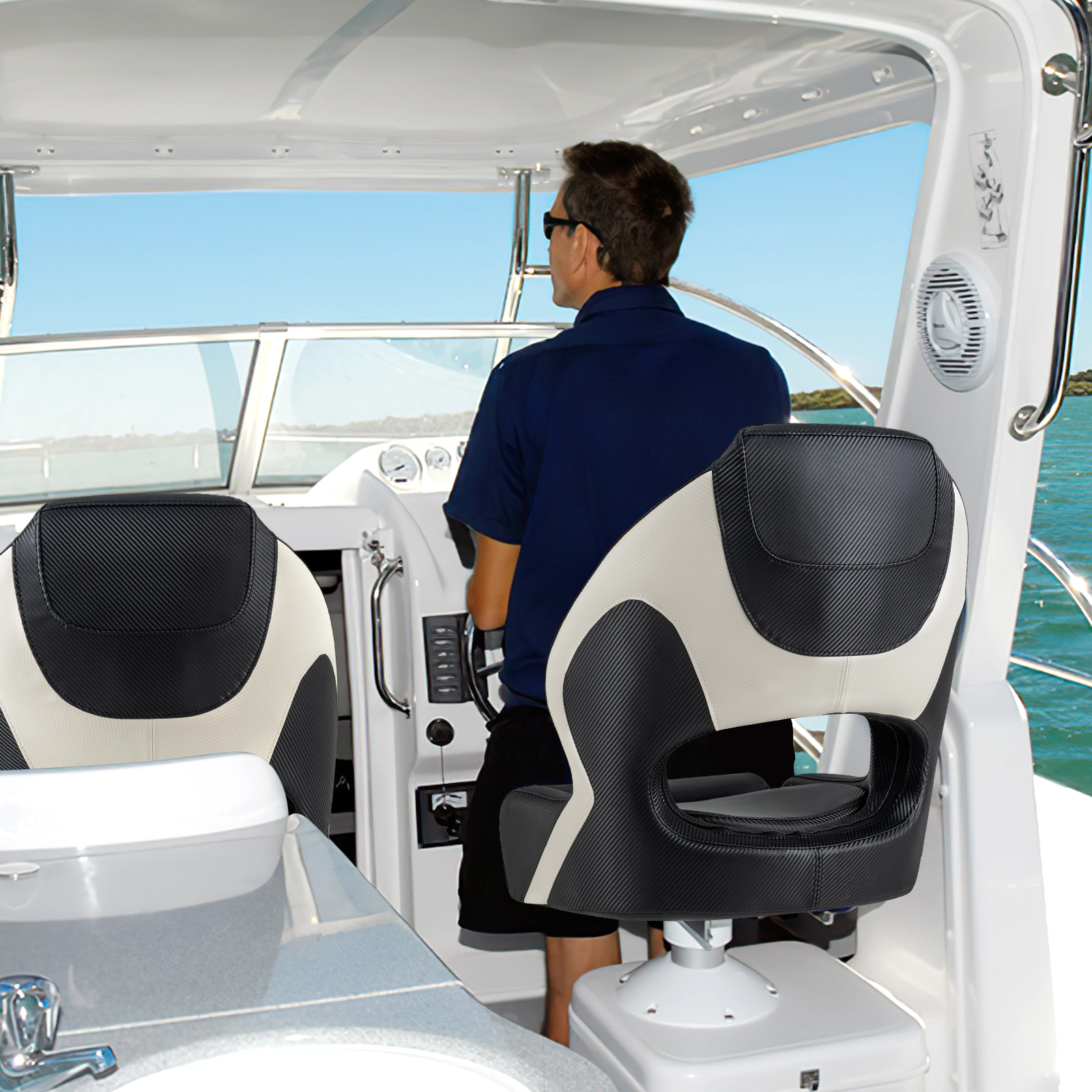 SUGIFT Black Captain Bucket Boat Seat with Flip-Up Bolster 22-in W 27.5-in D 24.5-in H 330-lb Chair Capacity