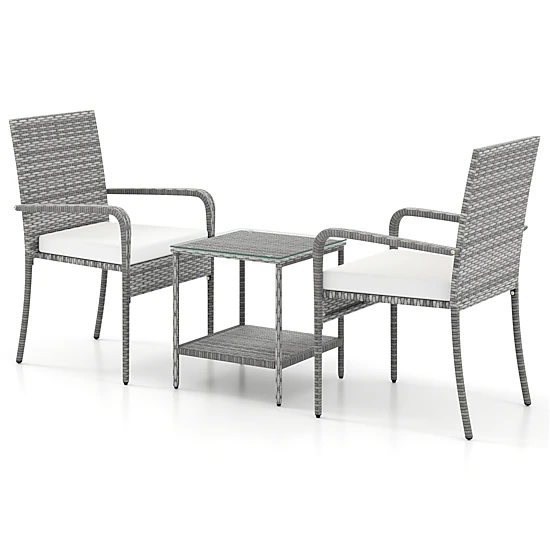 LJG 3 Piece Patio Furniture Set with Seat Cushions and Tempered Glass Tabletop for Balcony