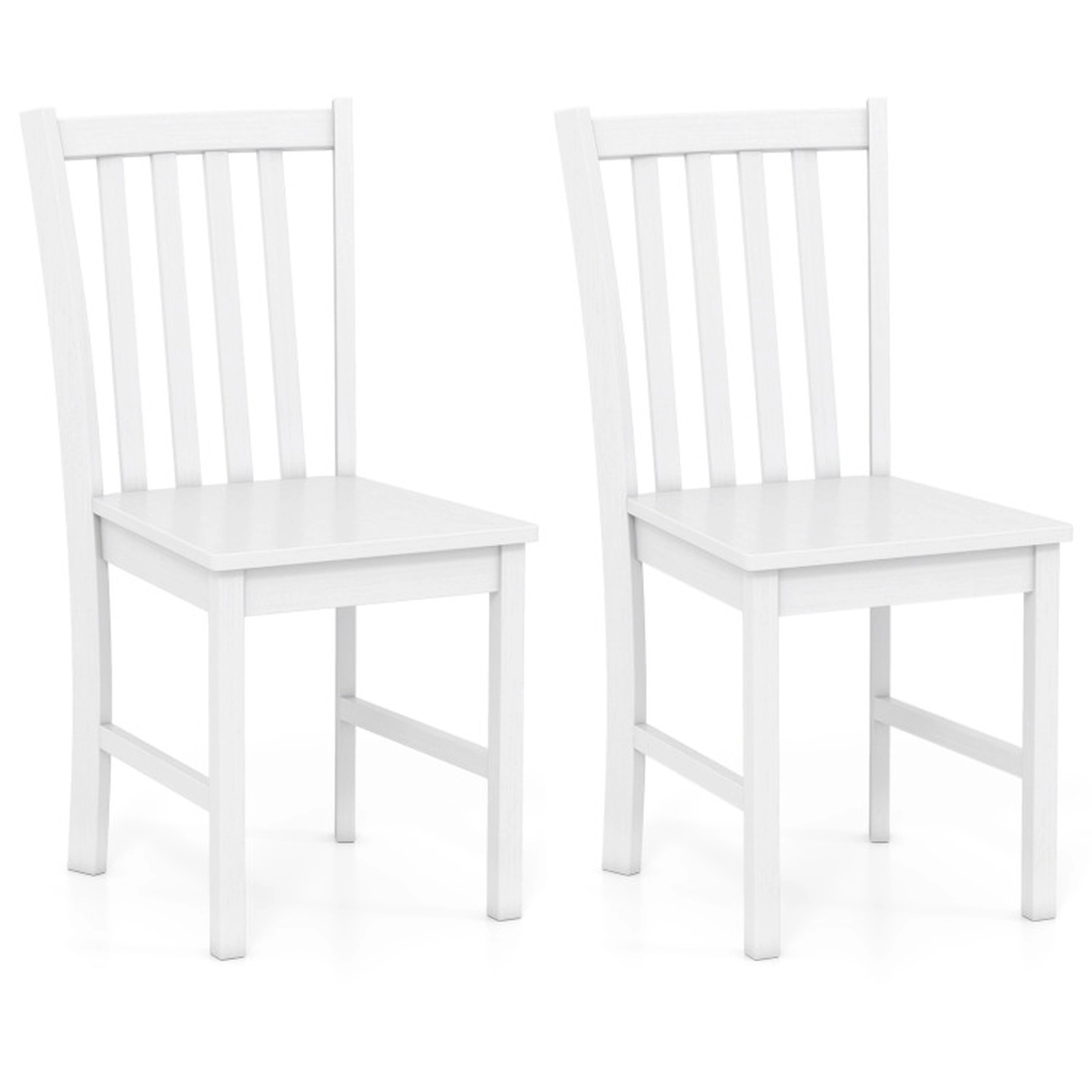SUGIFT Rustic Rubber Wood Dining Chairs Set of 2 Wooden Kitchen Chairs with Slat Tilt Backrest 330-lb Capacity White