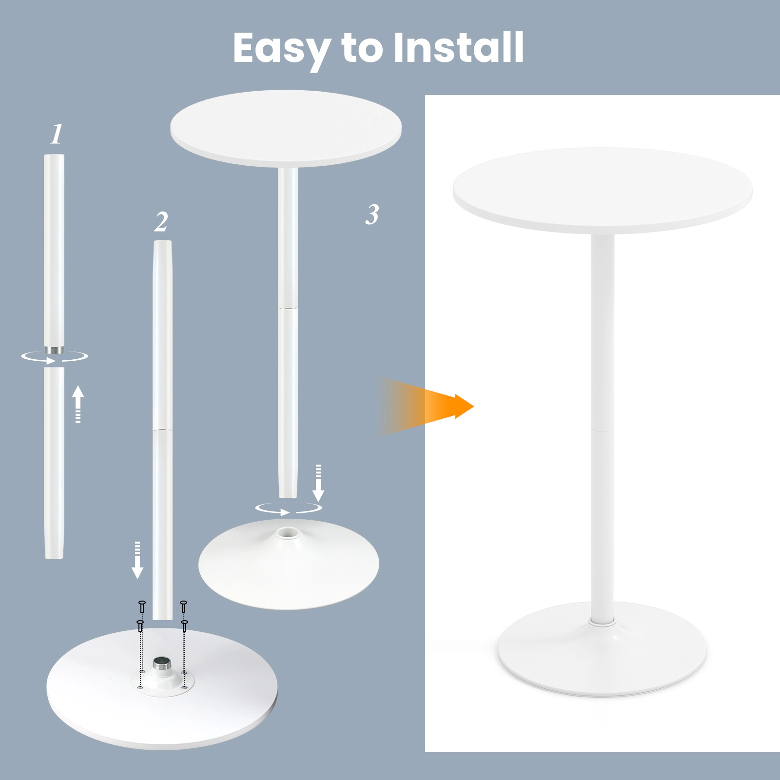 SUGIFT Round Adjustable Bistro Table Set of 2 24-in Top 40-in or 22-in Tall 120-Lb Capacity White/Black