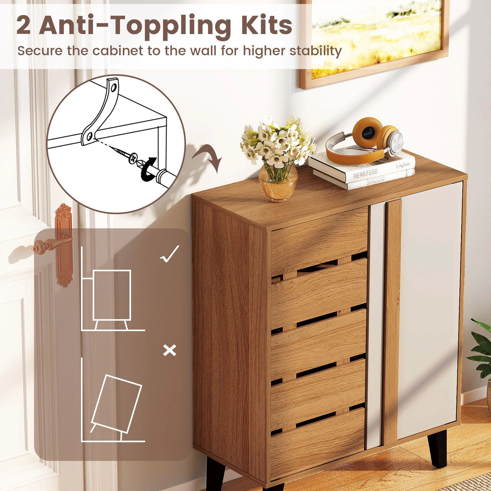 SlickBlue Entryway Shoe Organizer with Louvered Doors and Shelves