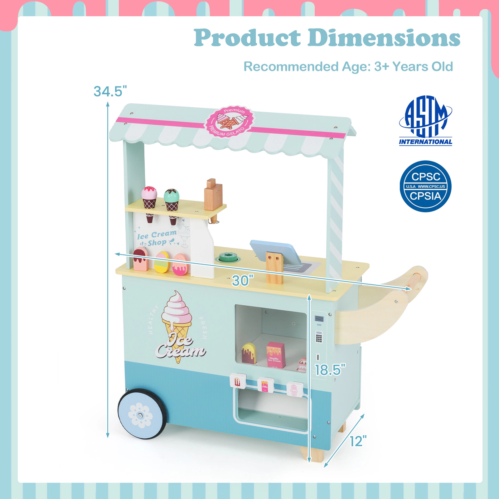 LJG Kids Ice Cream Truck Pretend Play Set for Toddlers with Vending Machine