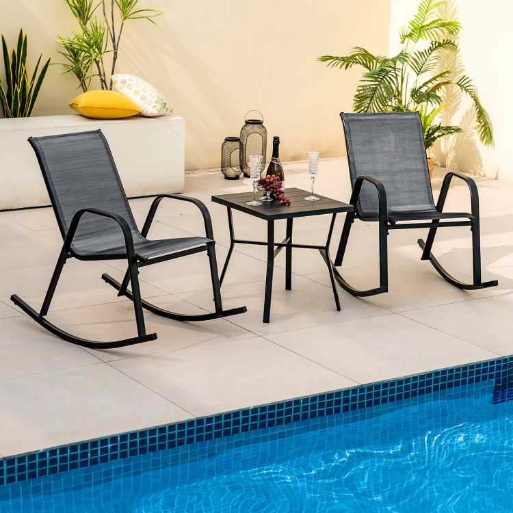 Hivvago Set Of 2 Metal Patio Rocking Chair With Breathable Seat Fabric