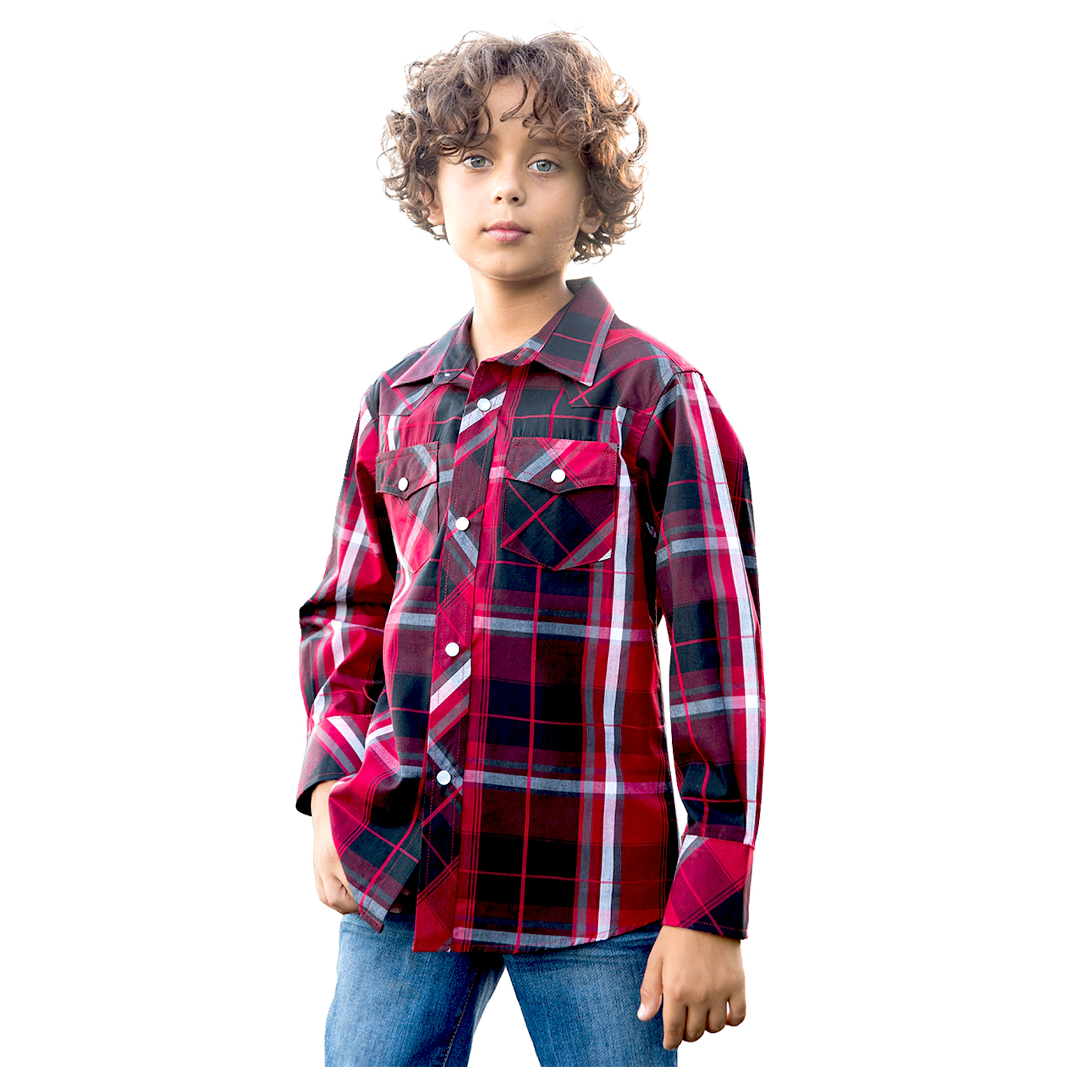 Gioberti Boy's Casual Western Plaid Long Sleeve Pearl Snaps Shirt