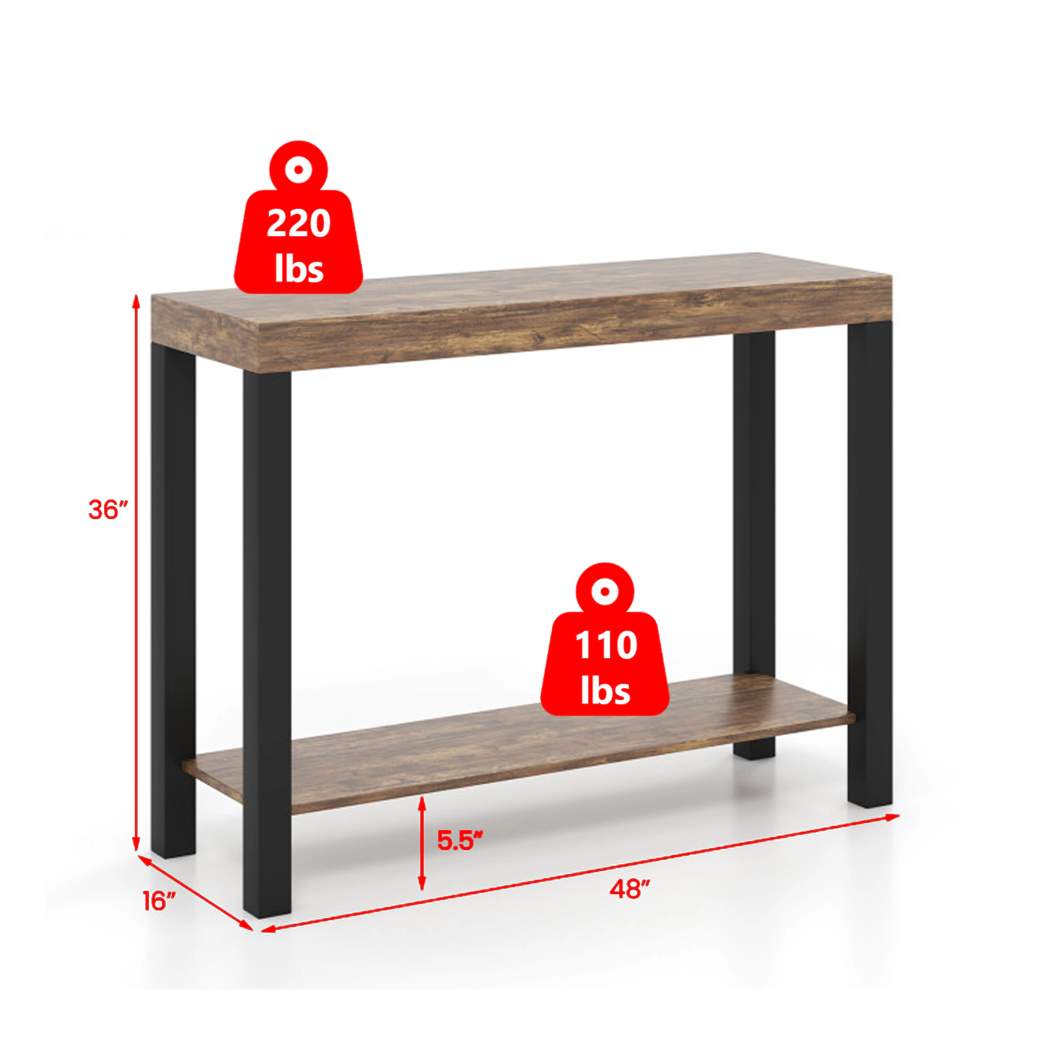 Hivvago Functional 2-Tier Bar Counter Table with Storage Shelves for Home and Entertainment Spaces