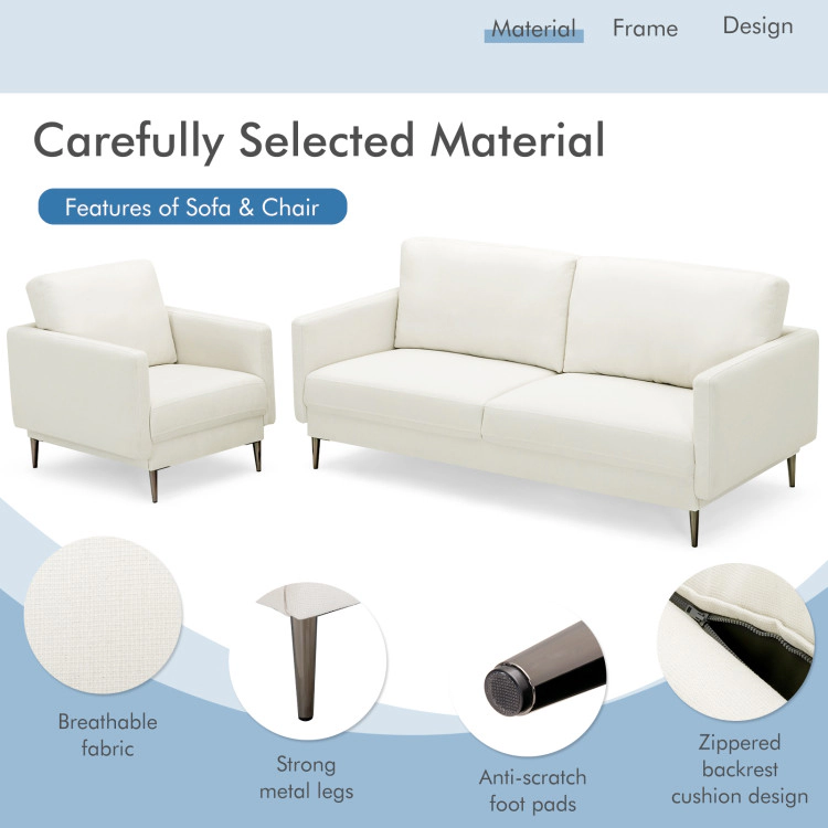 Hivvago Contemporary Upholstered Sofa with Sturdy Metal Legs and Plush Back Cushions