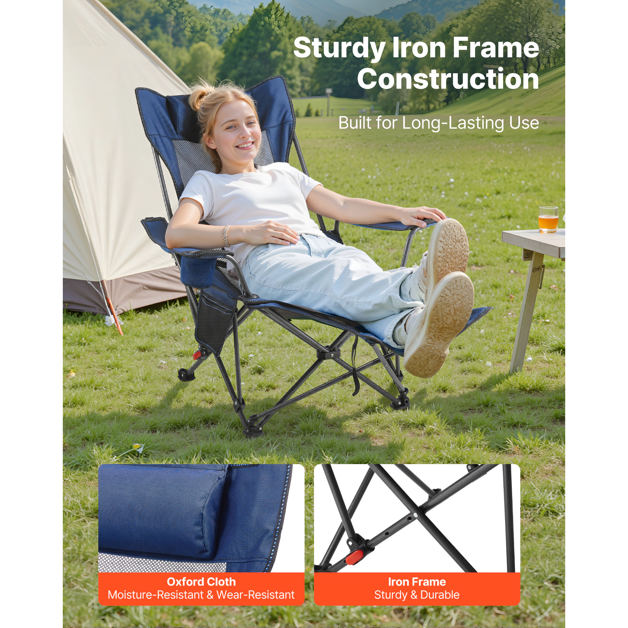 HONGGE Reclining Camping Chair 4 Adjustable Positions Portable Folding Lounger for Adults Mesh Beach with