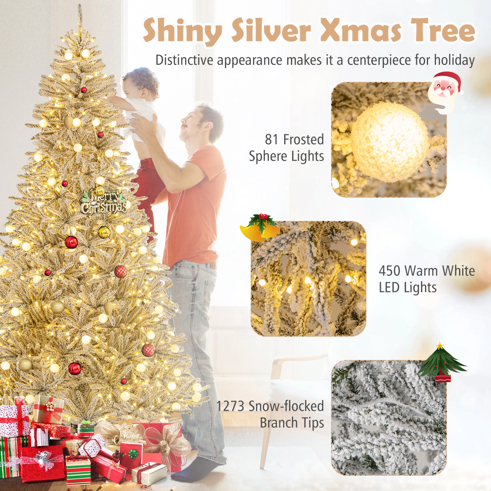 SlickBlue Pre-Lit Snow Flocked Christmas Tree with Remote Control