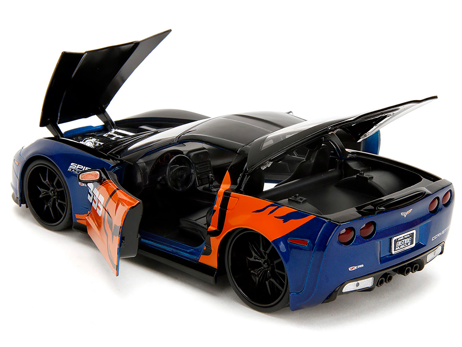 Jada 2006 Chevrolet Corvette Z06 #333 "Spirit Racing" Blue Metallic and Orange with Black Hood and Top