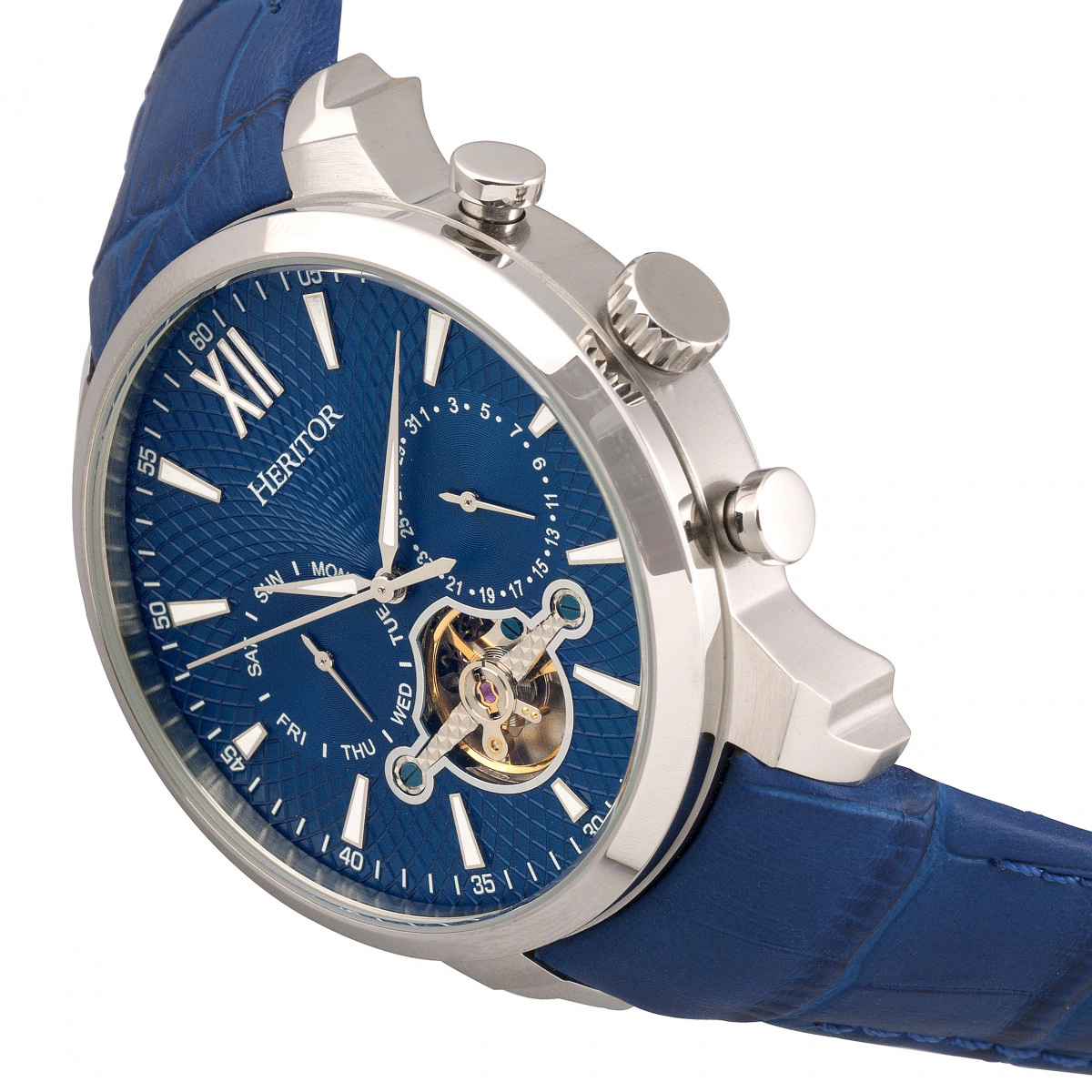 Heritor Automatic Arthur Semi-Skeleton Leather-Band Watch w/ Day/Date