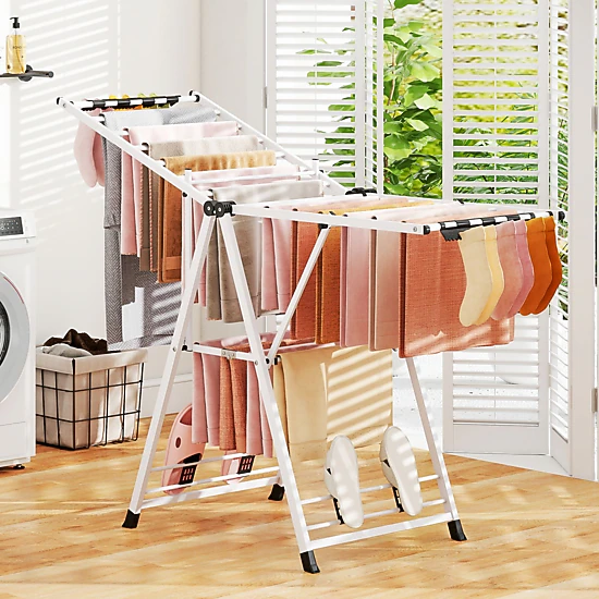 SlickBlue 2-Tier Folding Clothes Drying Rack with Shoe Racks