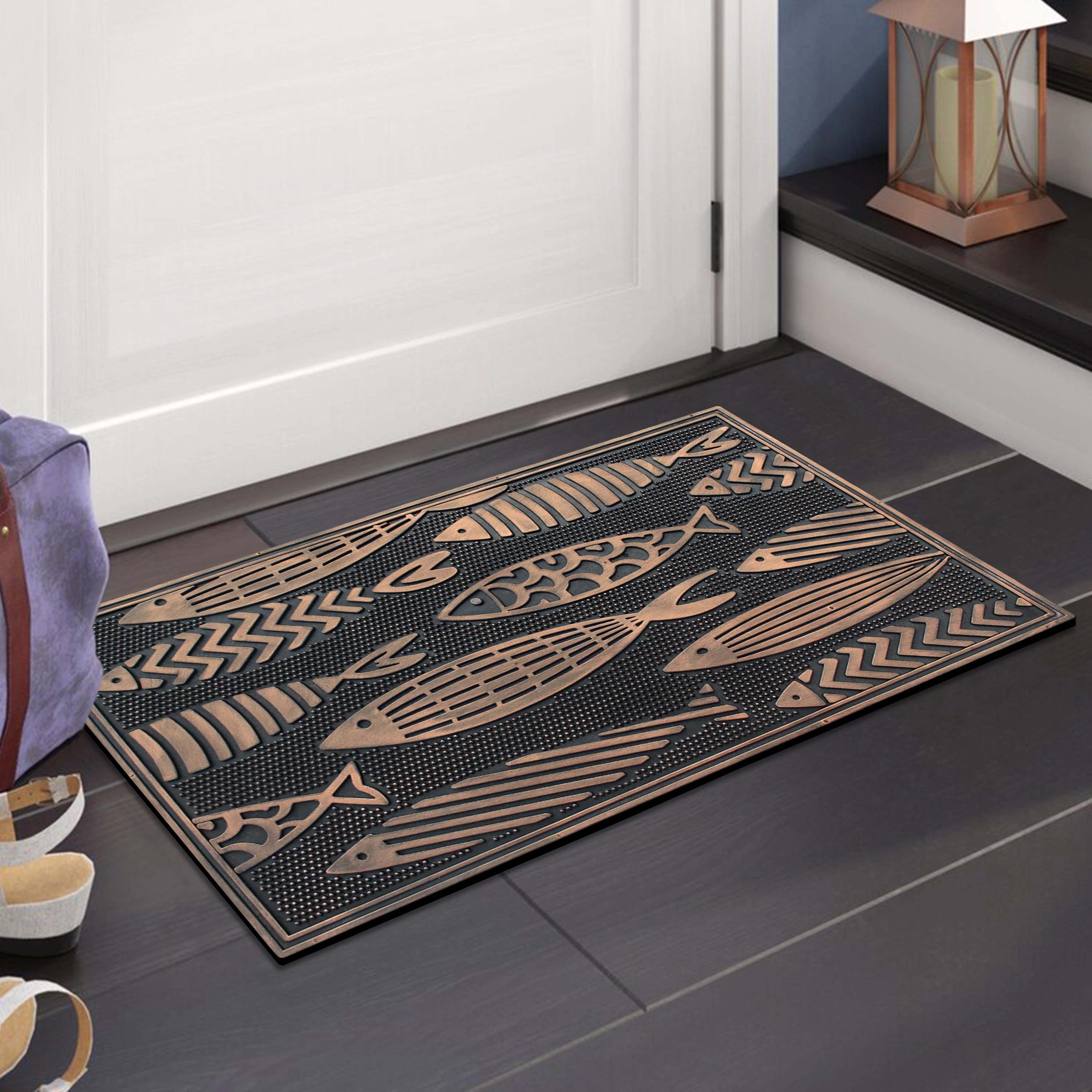 A1 Home Collection Rubber Welcome Doormat Non-Slip Indoor Outdoor Front Door Mat, Nautical Fish, 18 x 30 Inches