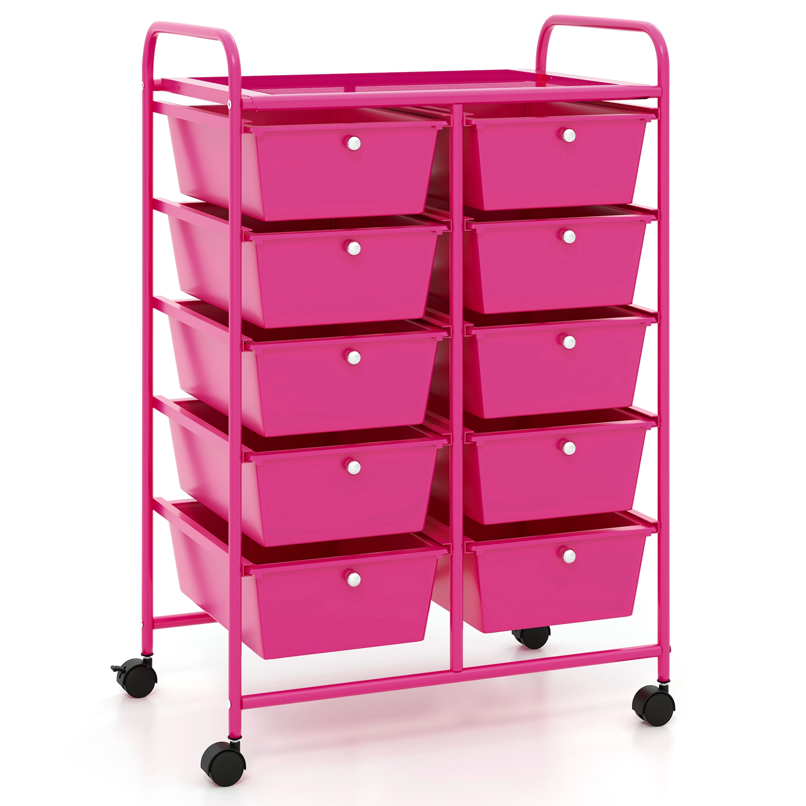 SUGIFT 10-Drawer Rolling Storage Cart with Mesh Top 22-lb Platform Capacity 5.5-lb Drawer Capacity Pink