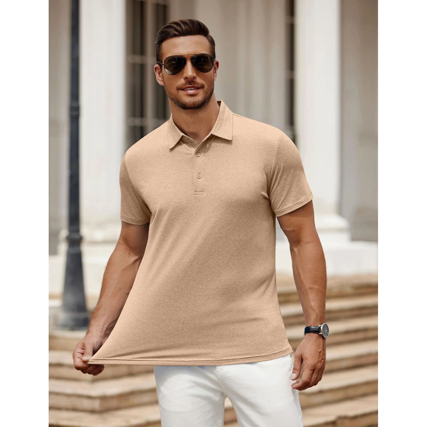 COOFANDY Mens Ribbed Short Sleeve T-Shirt Crew Neck Slim Fit Curved Hem Casual Tee