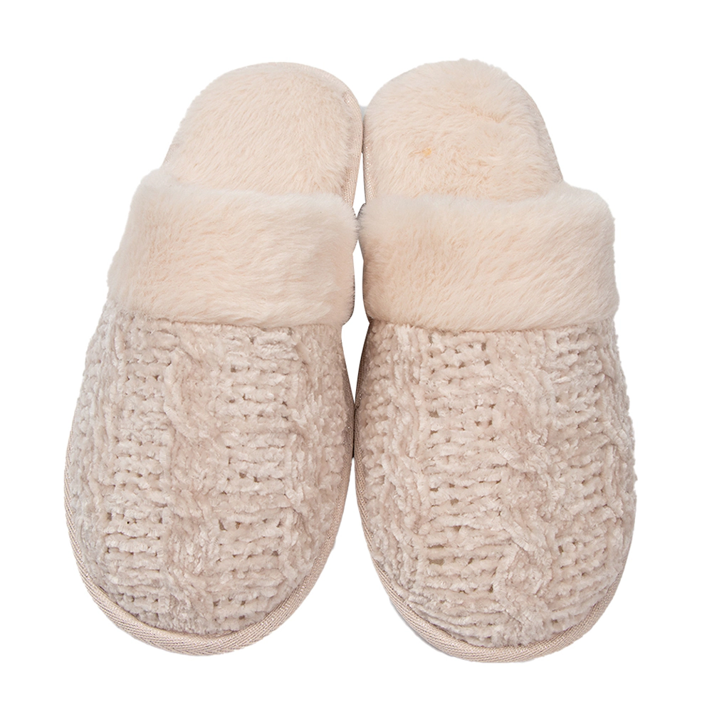 Roxoni Women’s Faux Fur Trim Clog Slippers with Sweater Knit Upper, Comfortable Indoor House Shoes