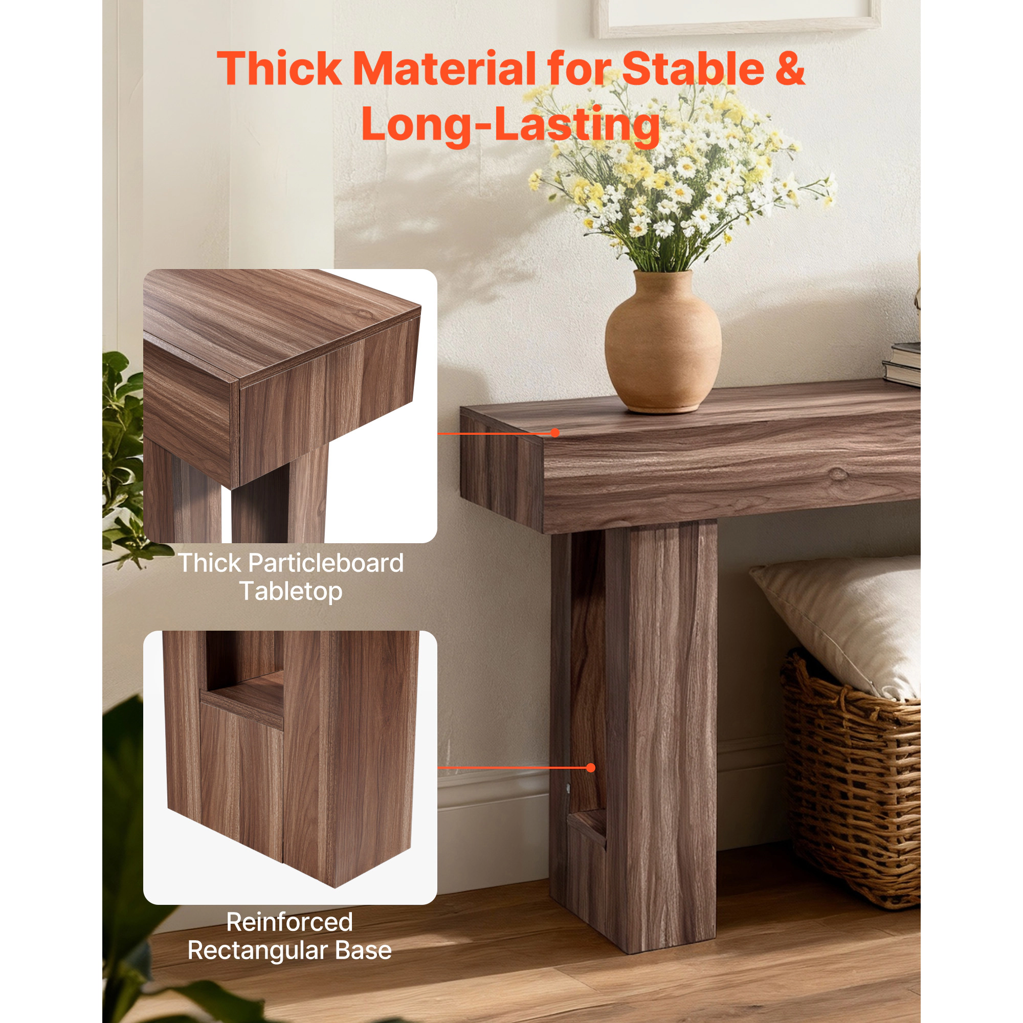 HONGGE Farmhouse Console Table Behind Couch, Wooden Rectangle Narrow Sofa Desk for Hallway Bedroom Living Room Foyer