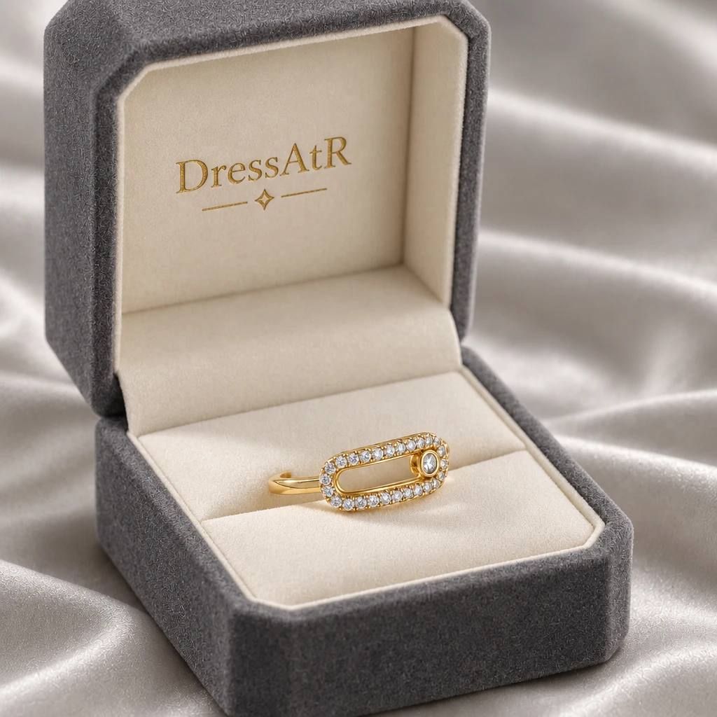 DressAtR Non Tarnish 18K Gold Plated Dot Zircon Open Ring