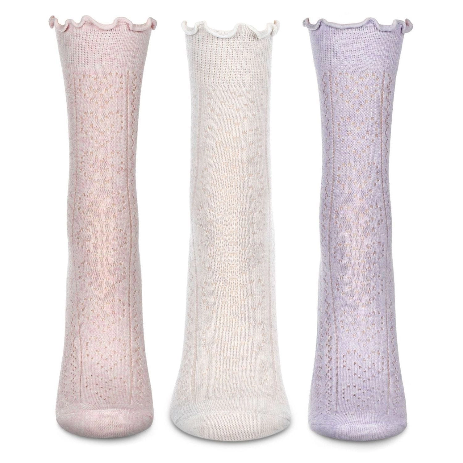 MeMoi Women's 3 Pair Pack Pointelle Fashion Crew Socks