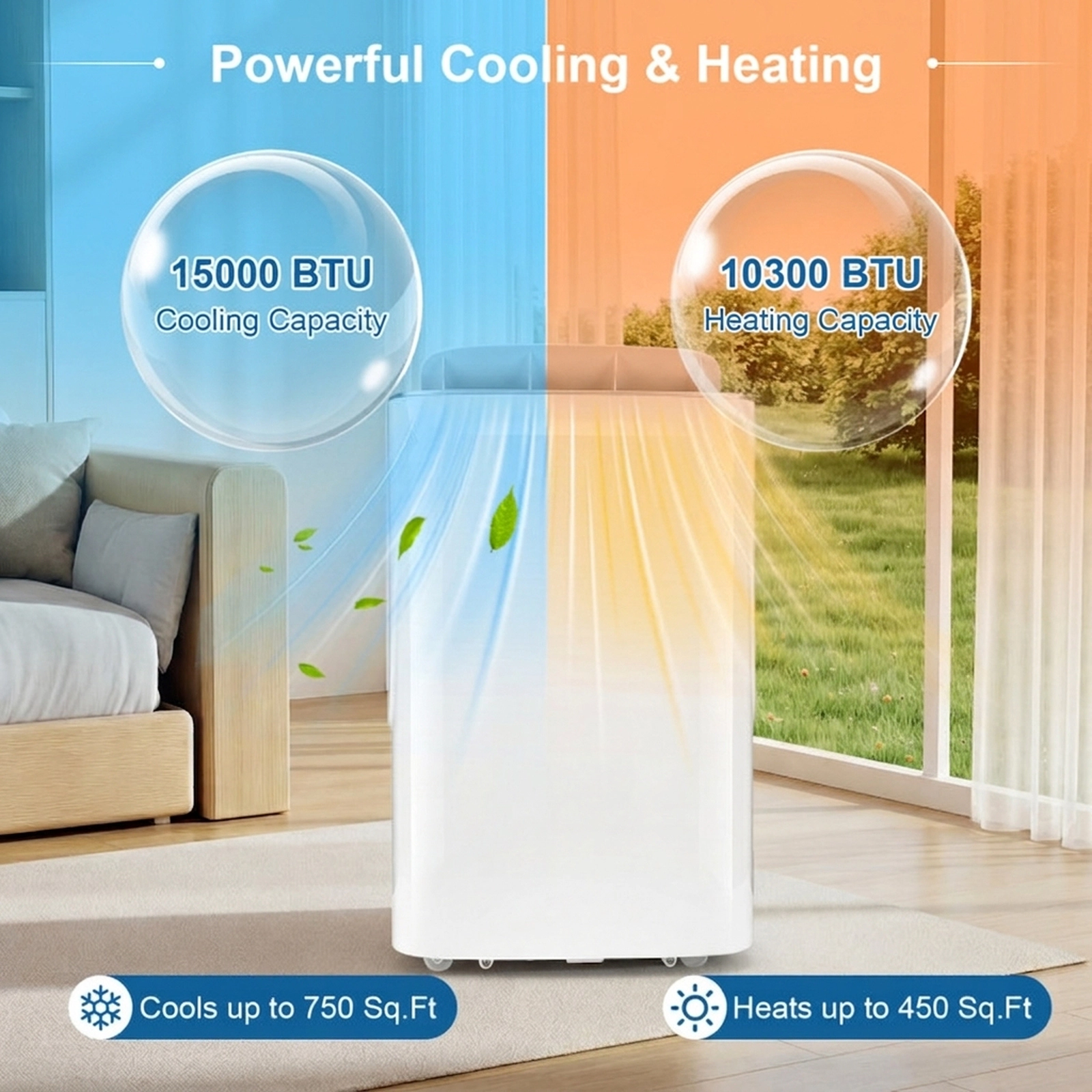 SUGIFT 15000 BTU Inverter Portable Air Conditioner Cooling and Heating Smart Wifi Remote White