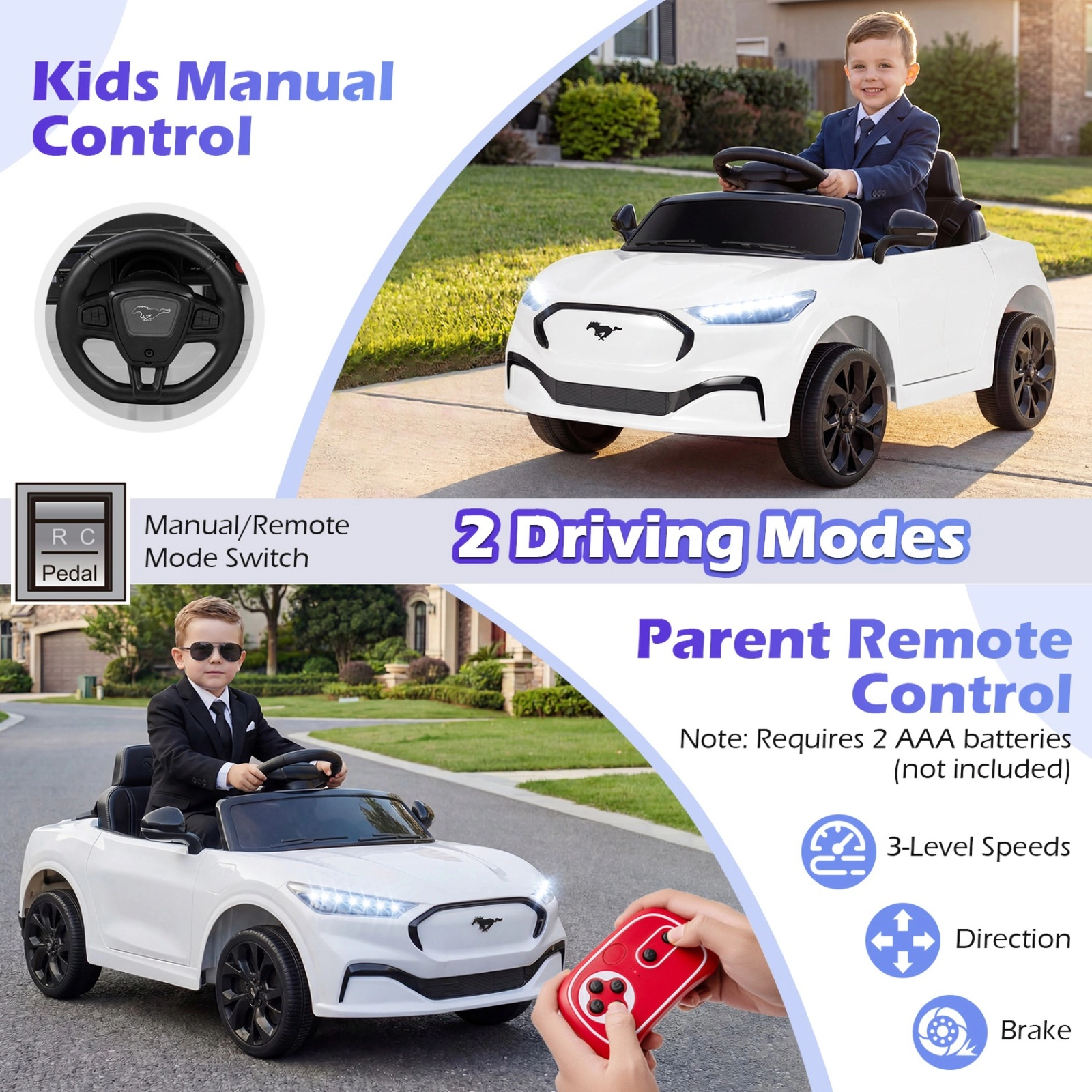 SUGIFT 12V Licensed Ford Mach E Kids Ride On Car with Remote Control 66-lb Seat Capacity Ages 37-96 Months White