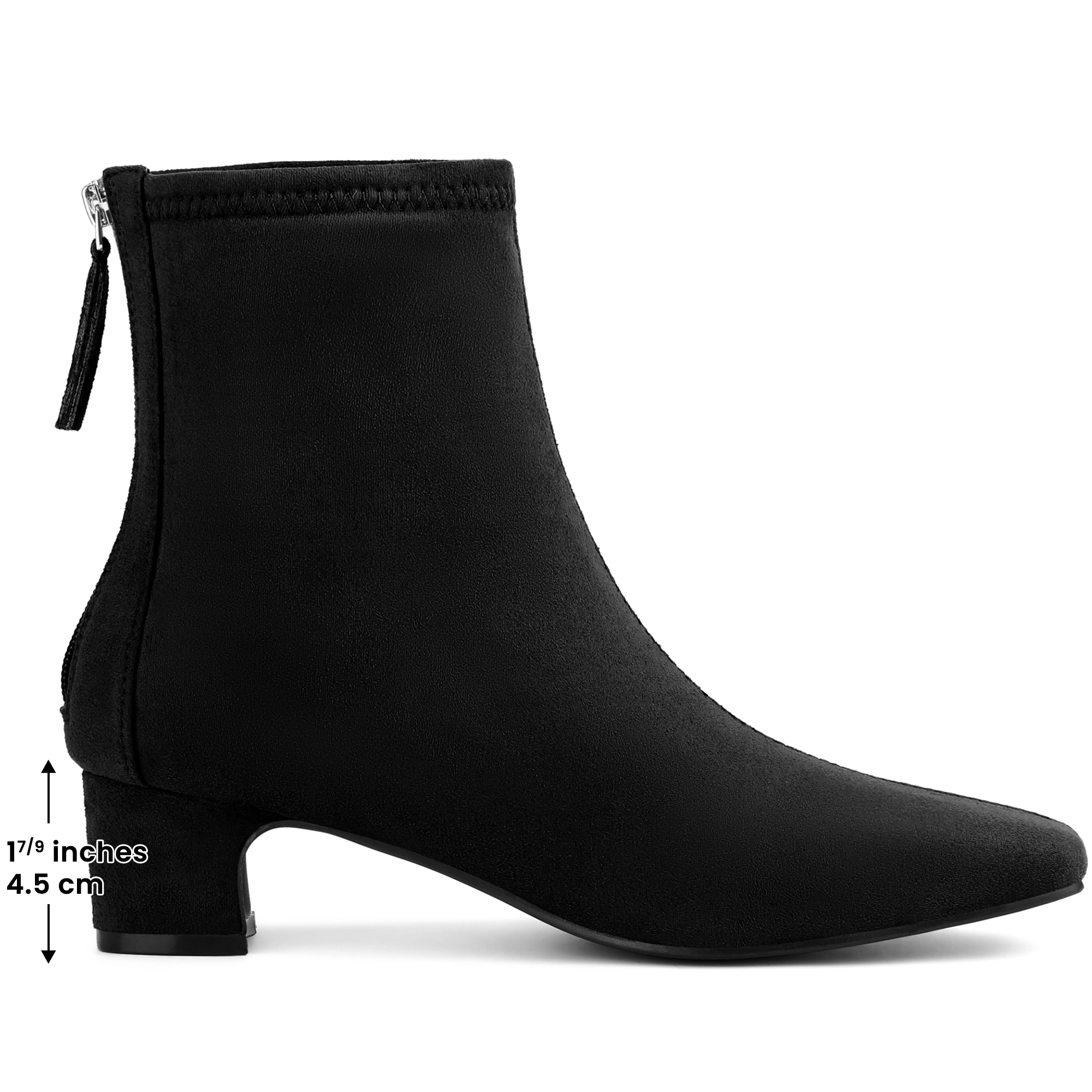 BLISSFUL STEP Women Faux Suede Square Toe Chunky Low Heels Ankle Boots Back Zip