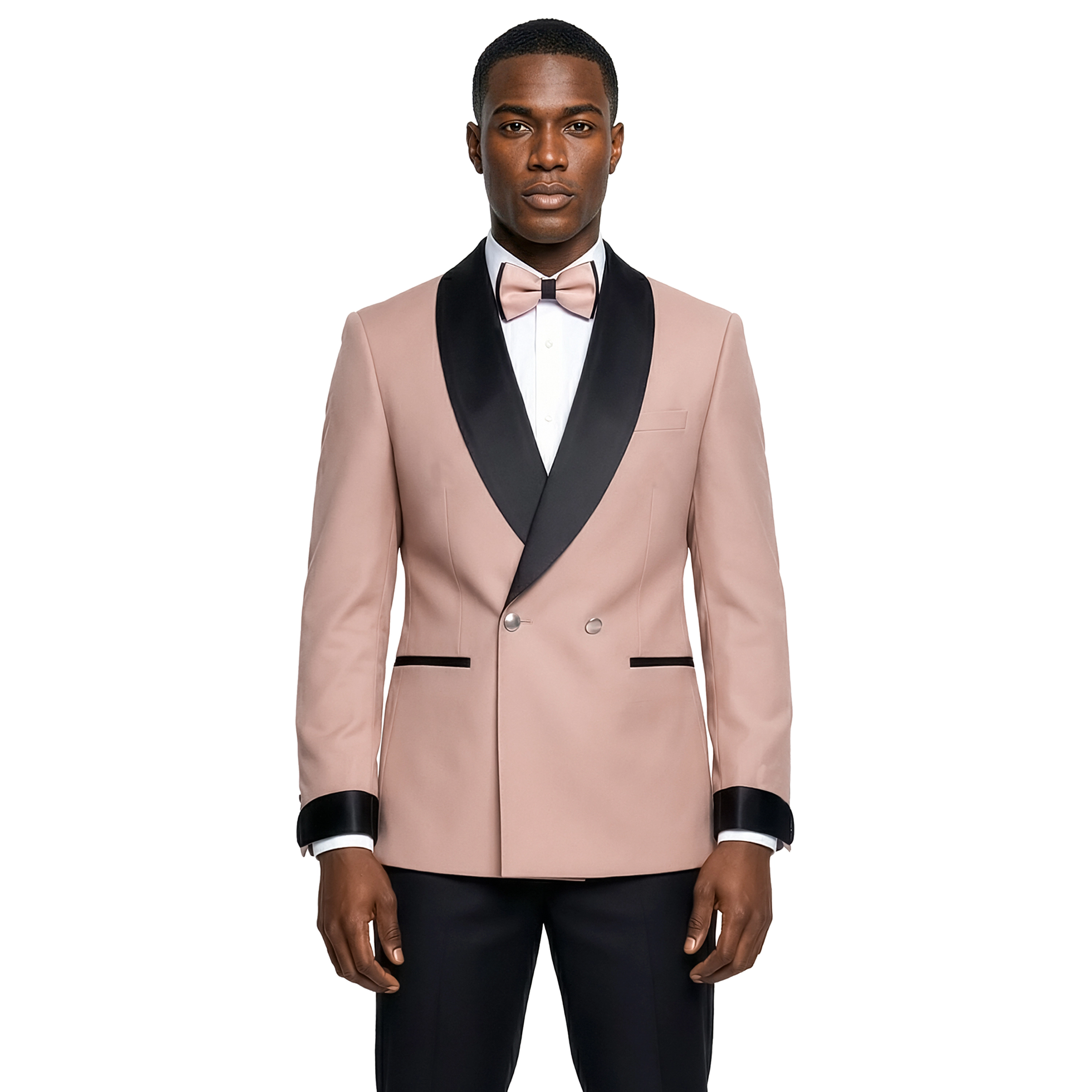 Tazzio Mens Satin Cuffed Sleeve Double Breasted Tuxedo 2pc Set, Skinny-Fit