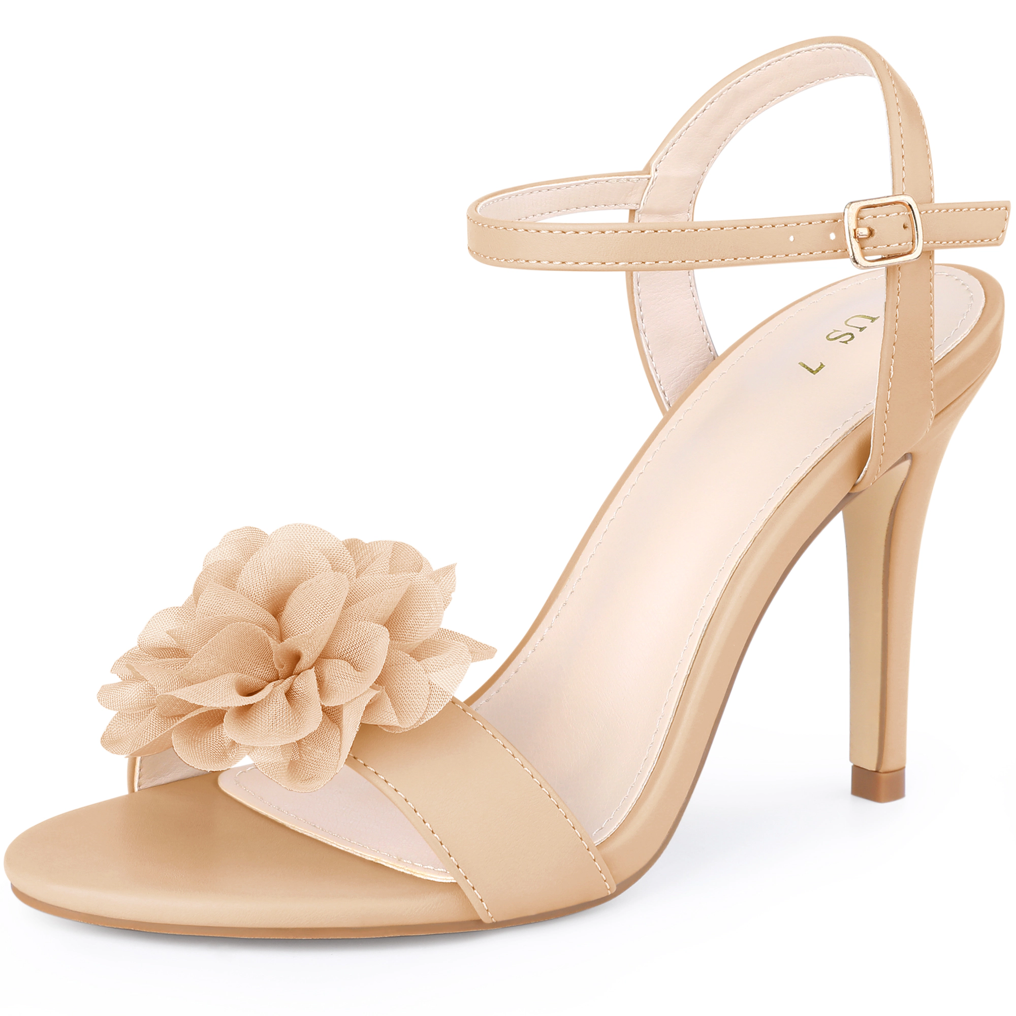 BLISSFUL STEP Women's Open Toe Ankle Strap Stiletto Heel Flower Sandals