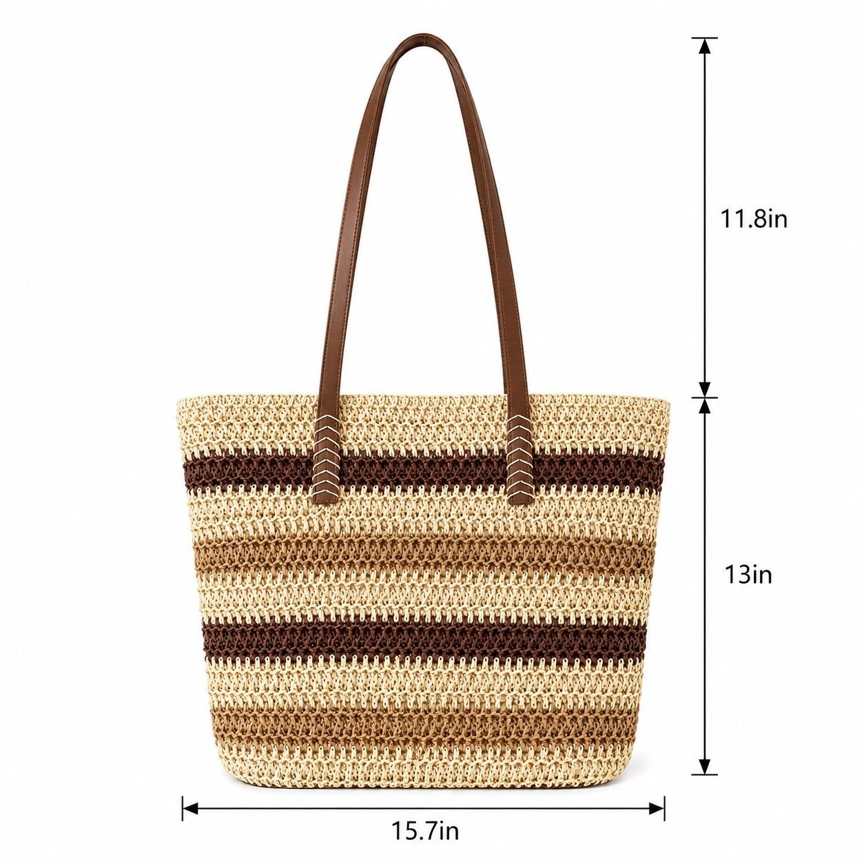 Alilang Women's Coastal Stripe Woven Tote Bag with Zip Top Shoulder Handles and Slip Pocket