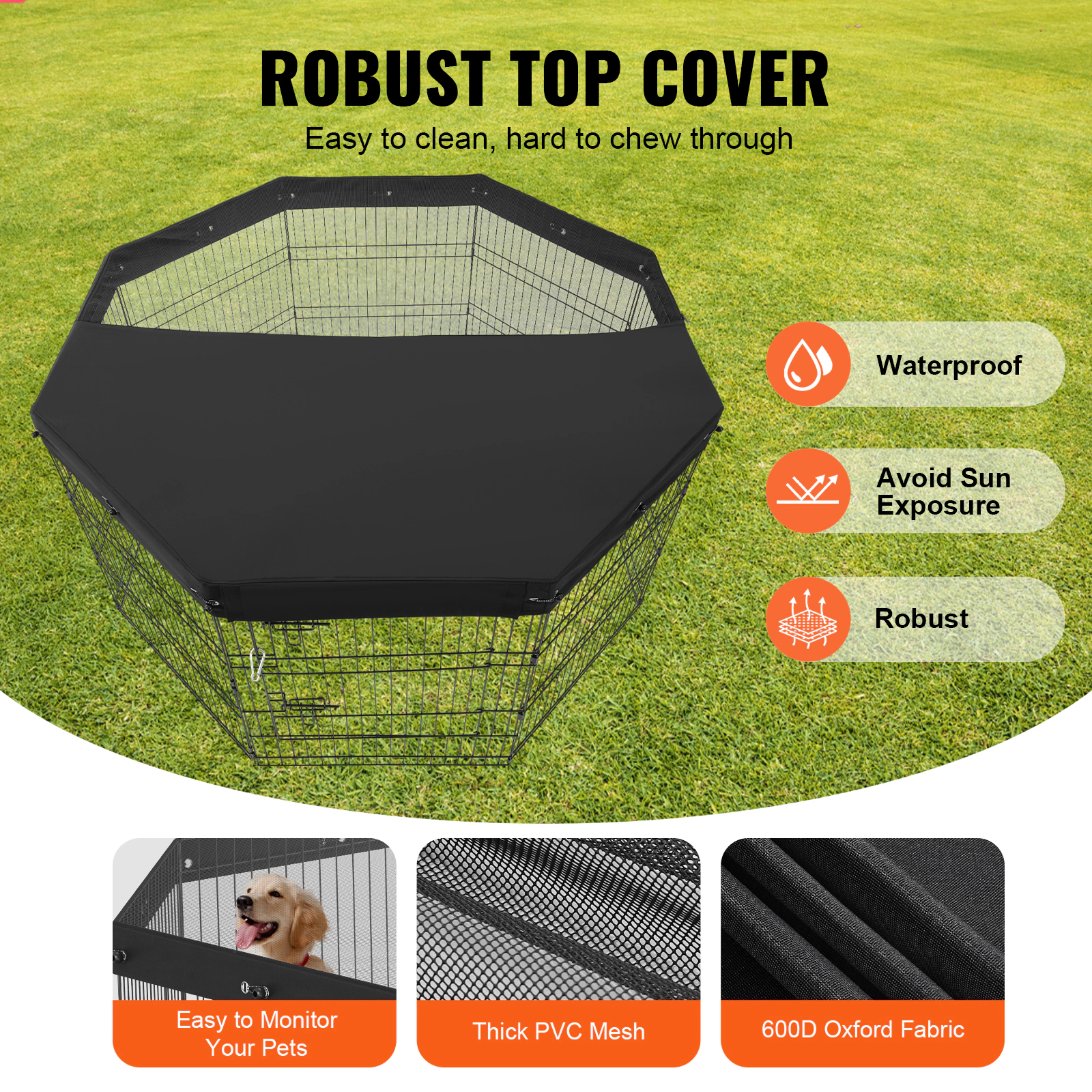 HONGGE Dog Playpen Panels Foldable Metal Pet Exercise Pen Dog Fence Indoor and Outdoor Pen with Door and 600D Oxford