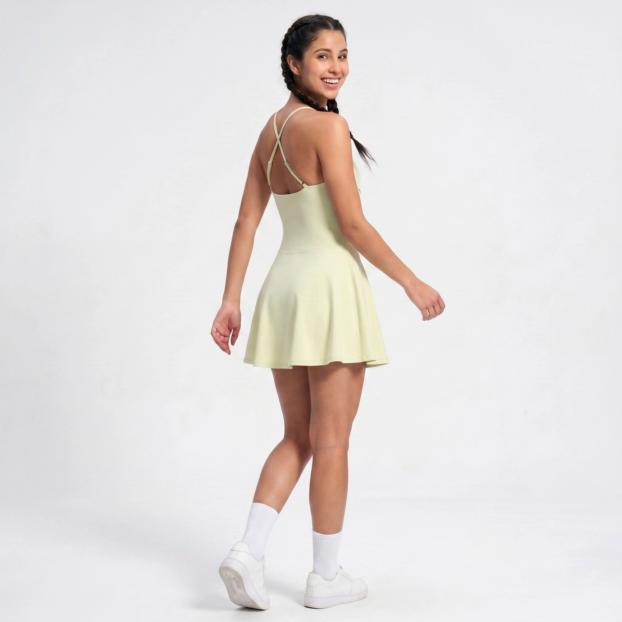Anna-Kaci Women's Cami Strap Active Dress - Scoop Neck, Flared Skirt, Sleeveless Workout and Yoga