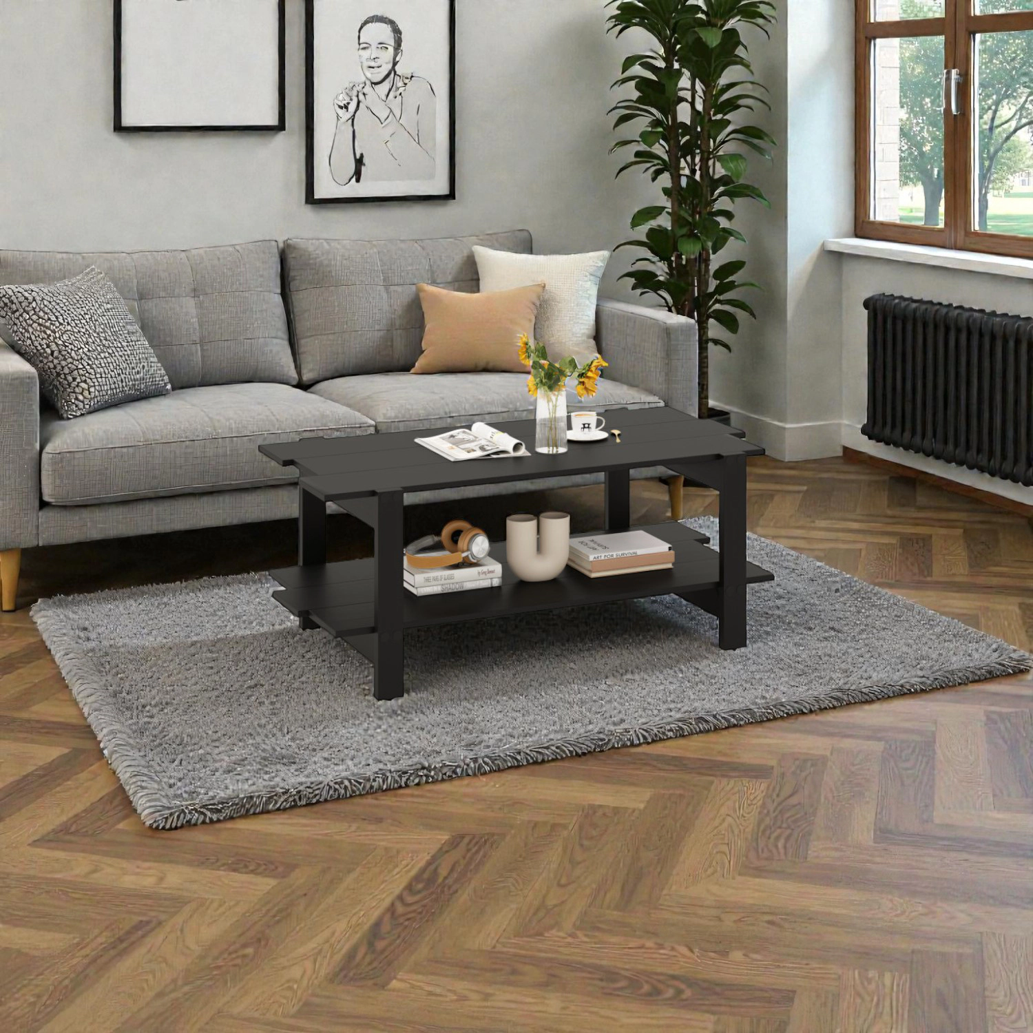 Hivvago Stylish Coffee Table with 2 Levels and Functional Storage Shelf