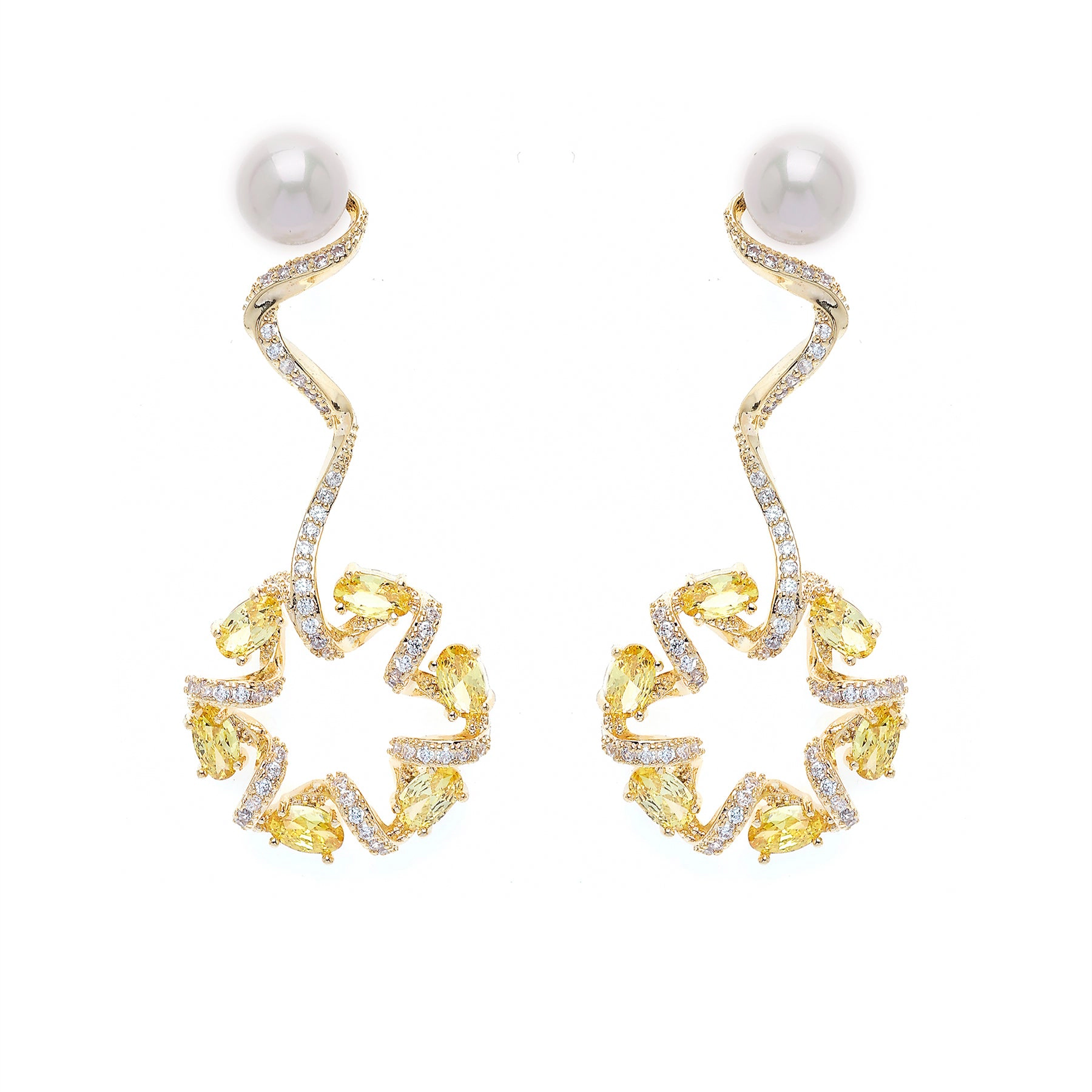 AGP PARIS Womens Dainty Yellow Swirl Drop Earrings
