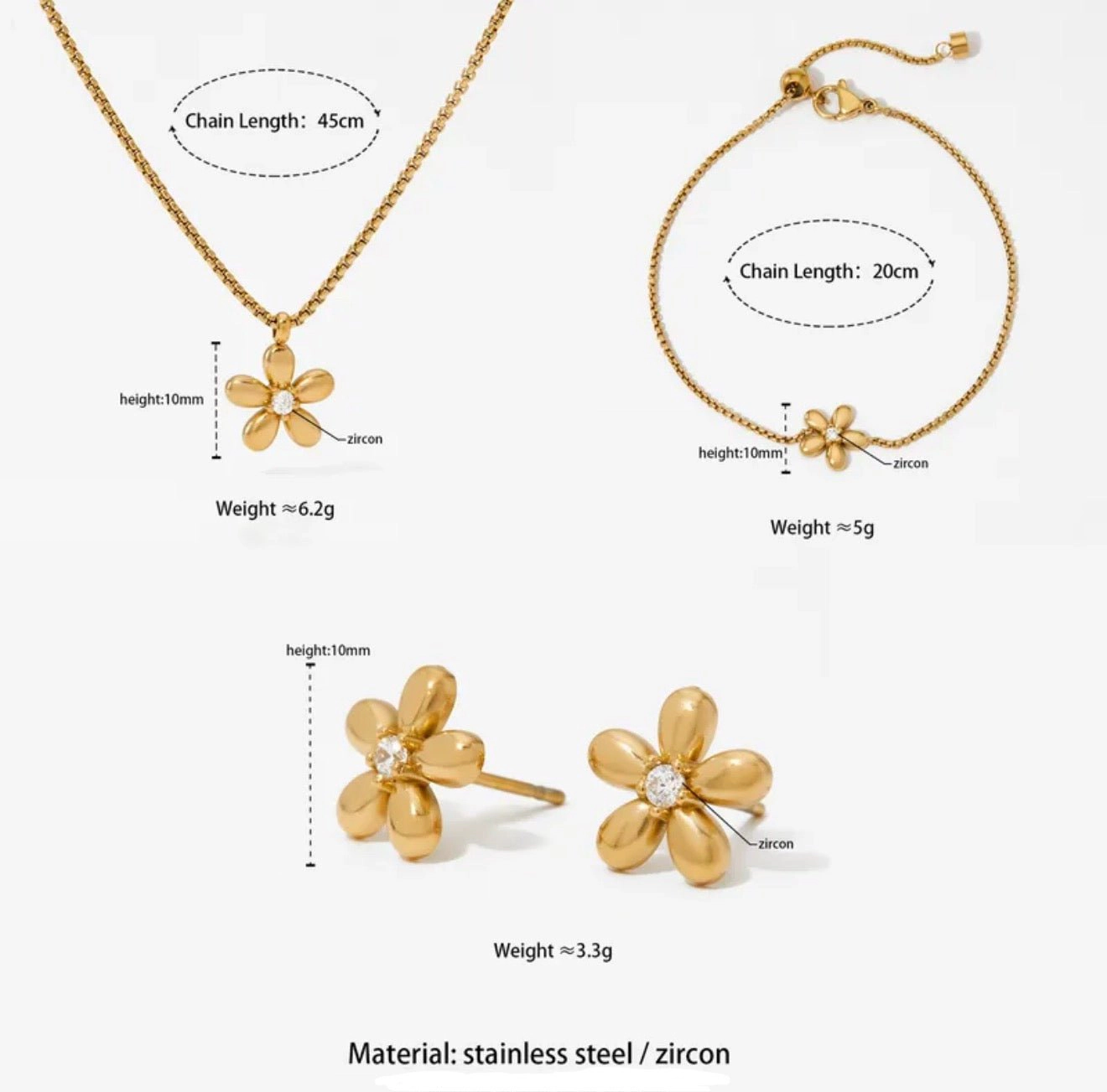 DressAtR Women's Flower 18K Gold Plated Jewelry Set