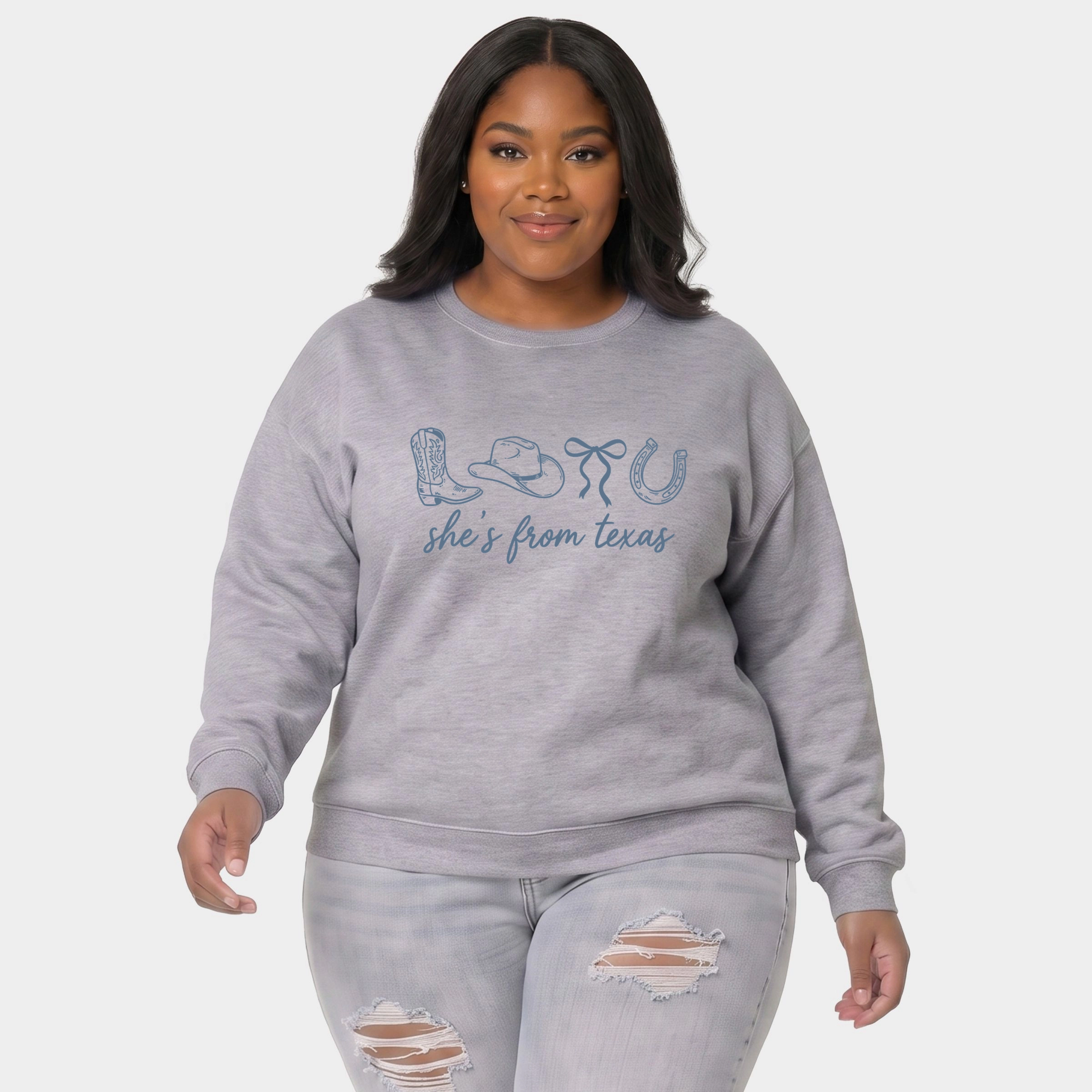Simply Sage Market - Women's Plus Sweatshirt She's From Texas Icons
