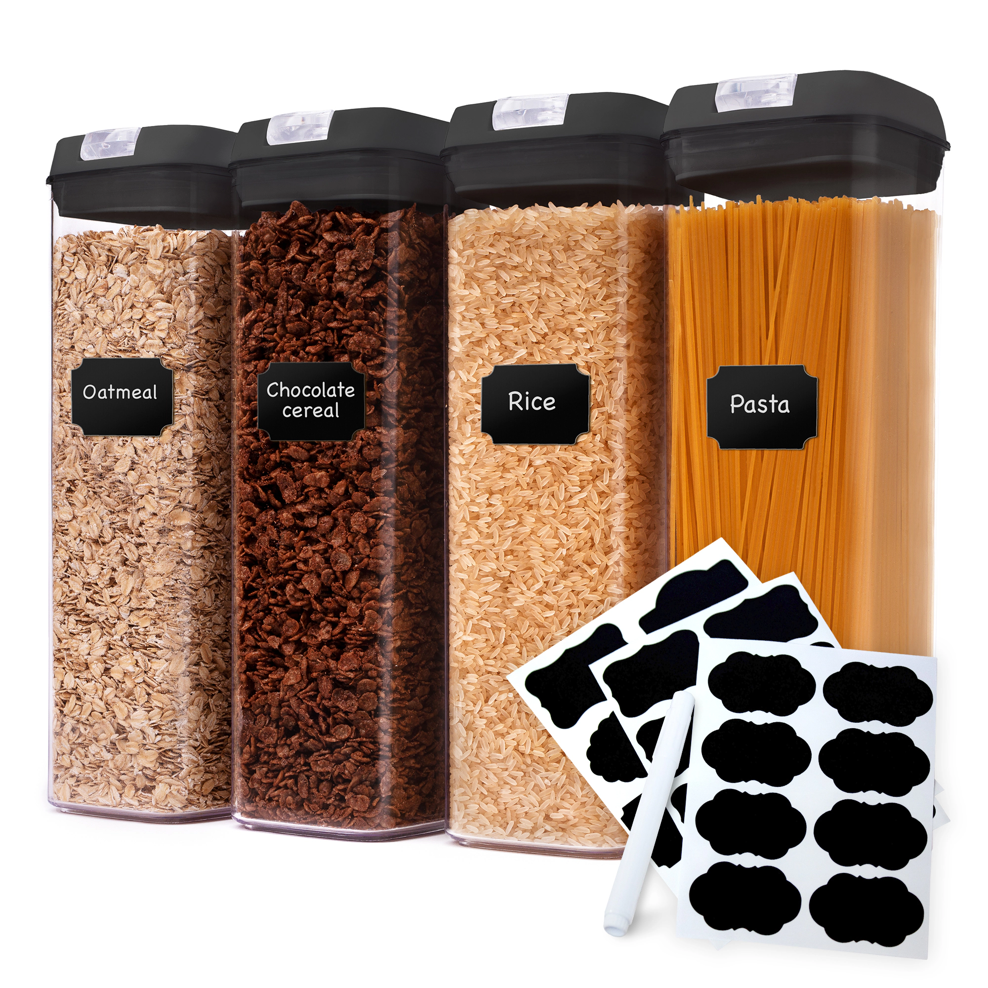 Cheer Collection 1.9-Liter Airtight Pantry Food Storage Containers with Labels
