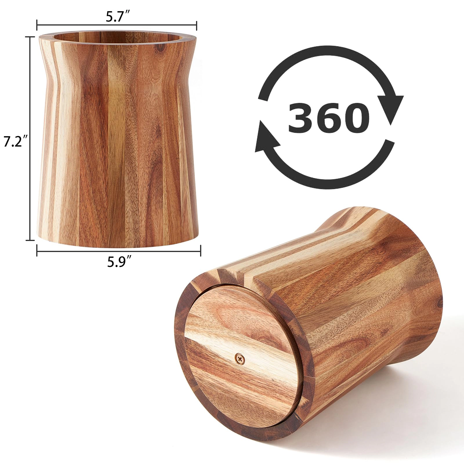 WZK 360 Degree Rotating Wooden Farmhouse Kitchen Utensil Holder