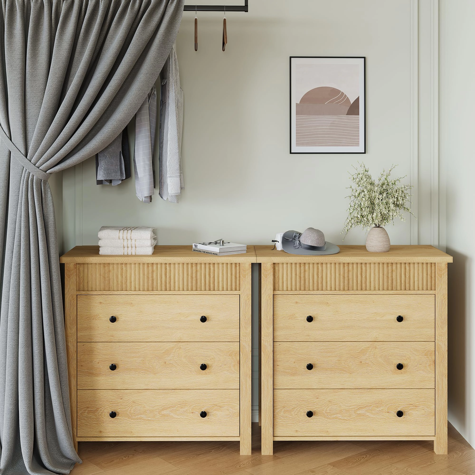 Modern Fluted 3 Drawer Nightstand, Wooden Storage Chest for Bedroom or Living Room