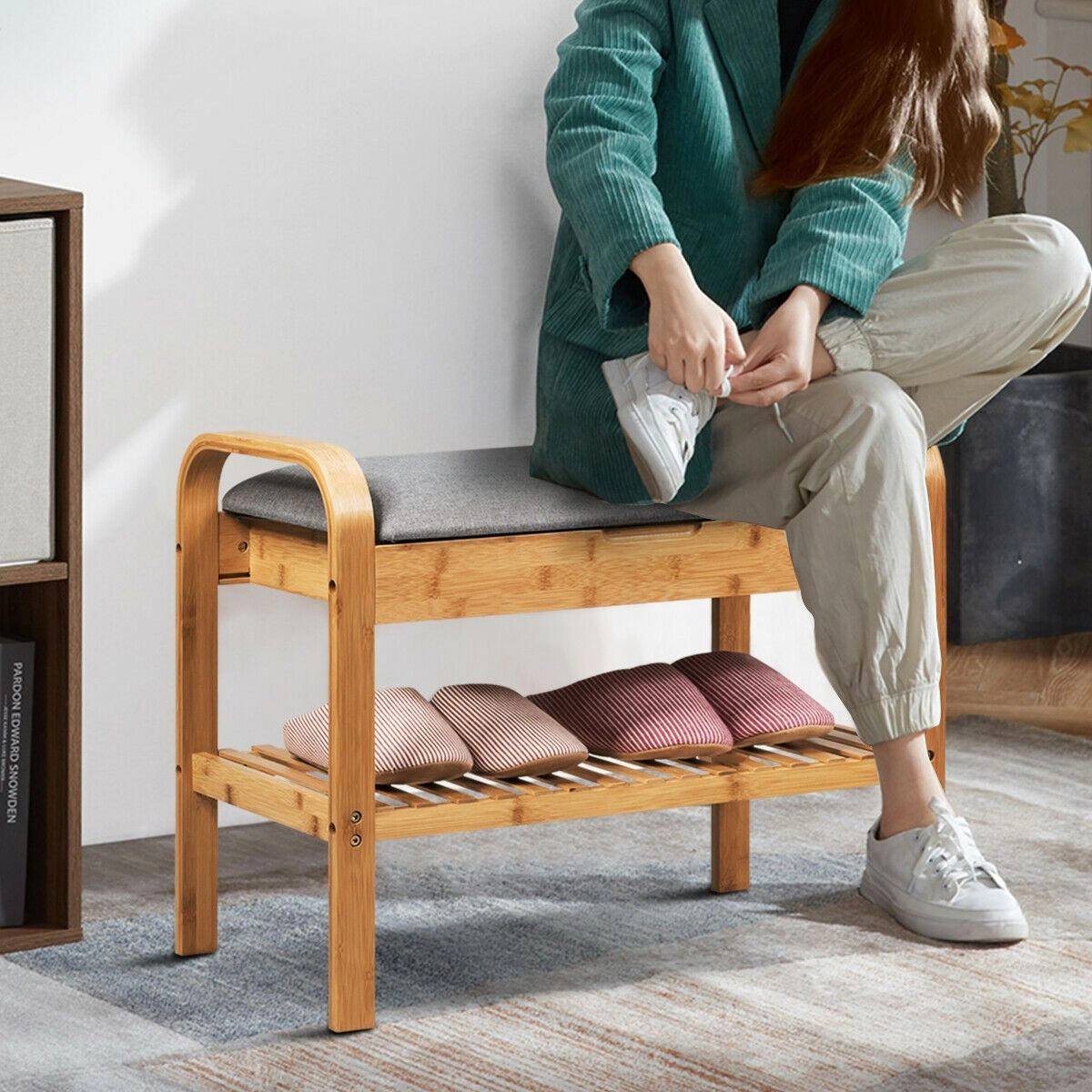 SlickBlue Entryway Shoe Bench with Storage Shelf