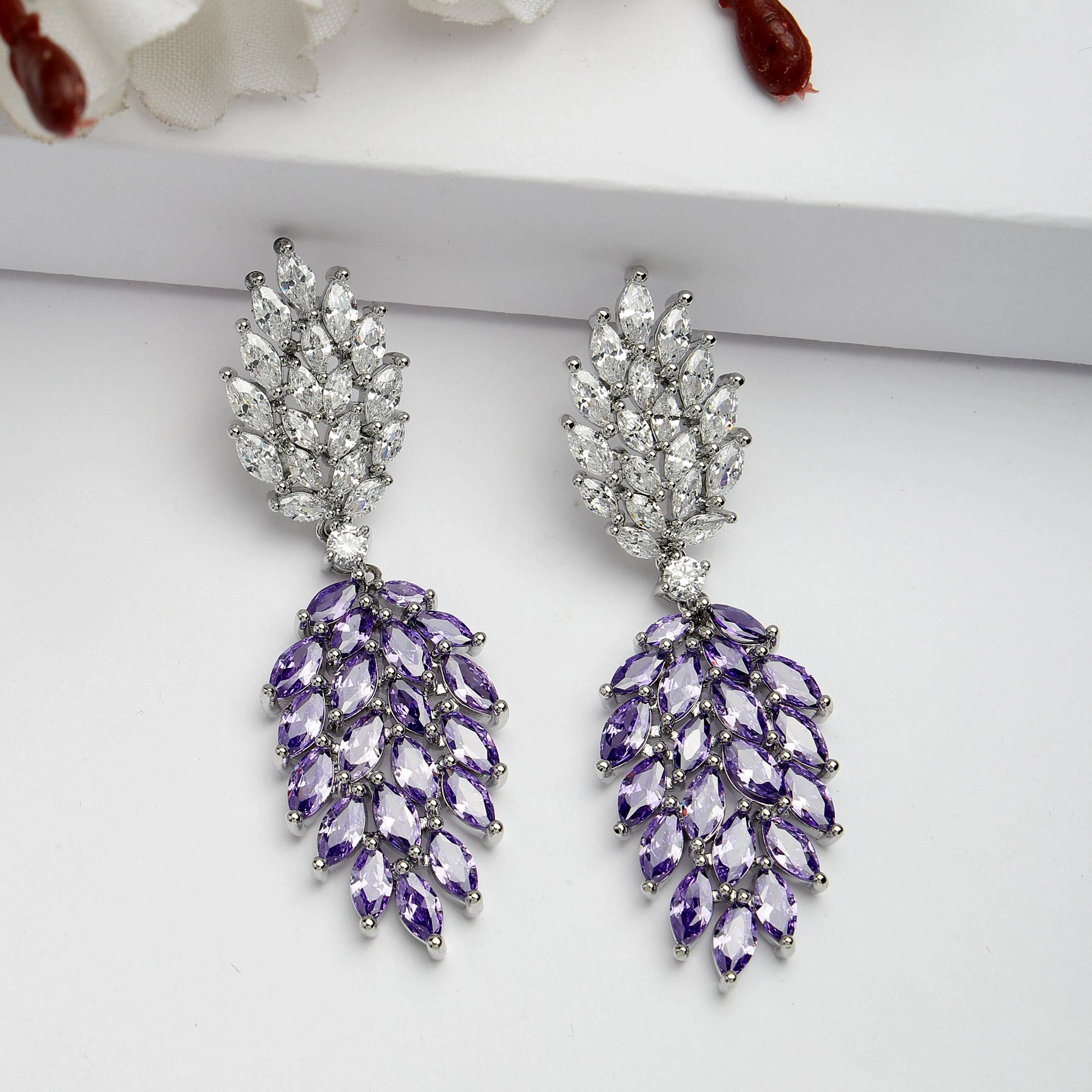 AGP PARIS Womens Diva Cubic Zirconia Clustered Leaf Drop Earrings