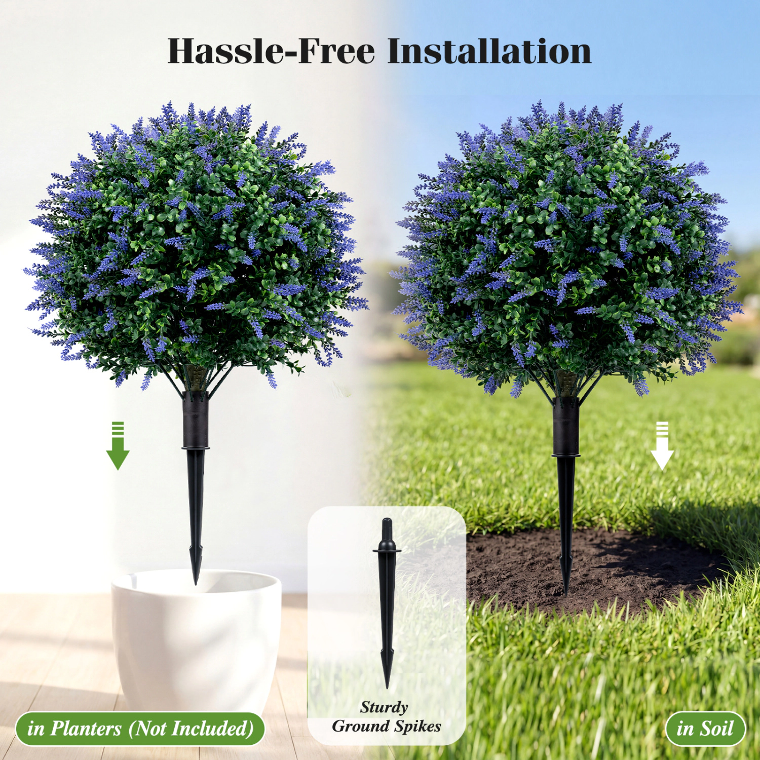 Slickblue Faux Floral Topiary Ball Trees Set of 2 with Ground Spikes Green Decor