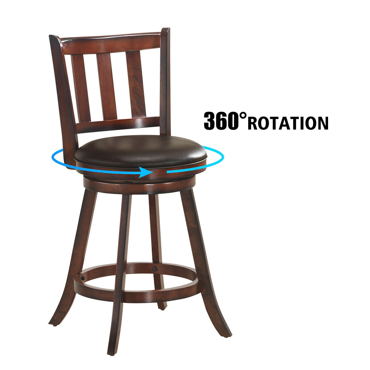 SUGIFT Nut Brown Cushioned PVC Leather Seat Set of 2 Swivel Counter Height Bar Stools