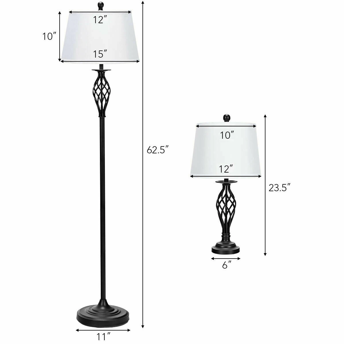 Slickblue 3 Piece Lighting Set Floor Lamp and Table Lamps Antique Bronze Fabric Shade